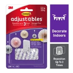 Command Adjustables Repositionable 1/2 lb Hooks, 14 Hooks, 30 Strips, 17830CLR-14ES