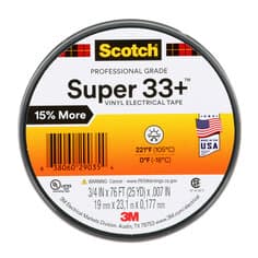 Scotch Super 33+ Vinyl Electrical Tape, 3/4 in x 76 ft, 1 in Core, Black, 10 rolls/carton