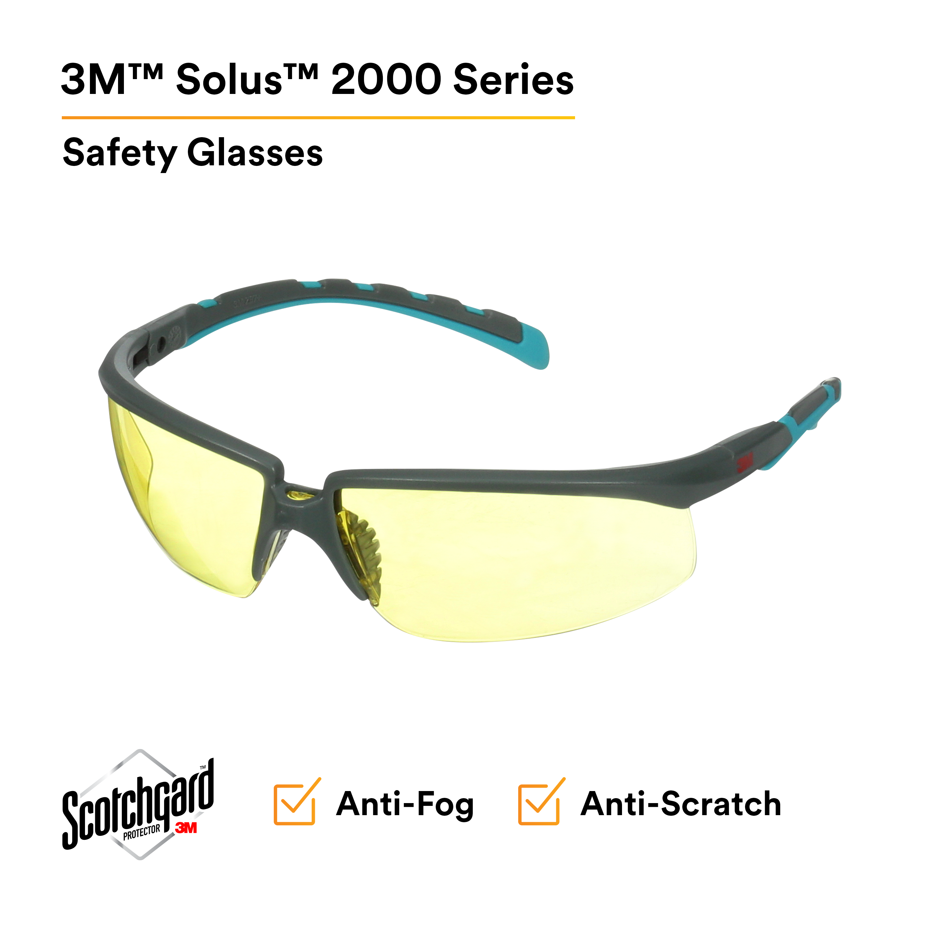 3M™ Solus™ 2000 Series, S2003SGAF-BGR, Gray/Blue-Green Temples,