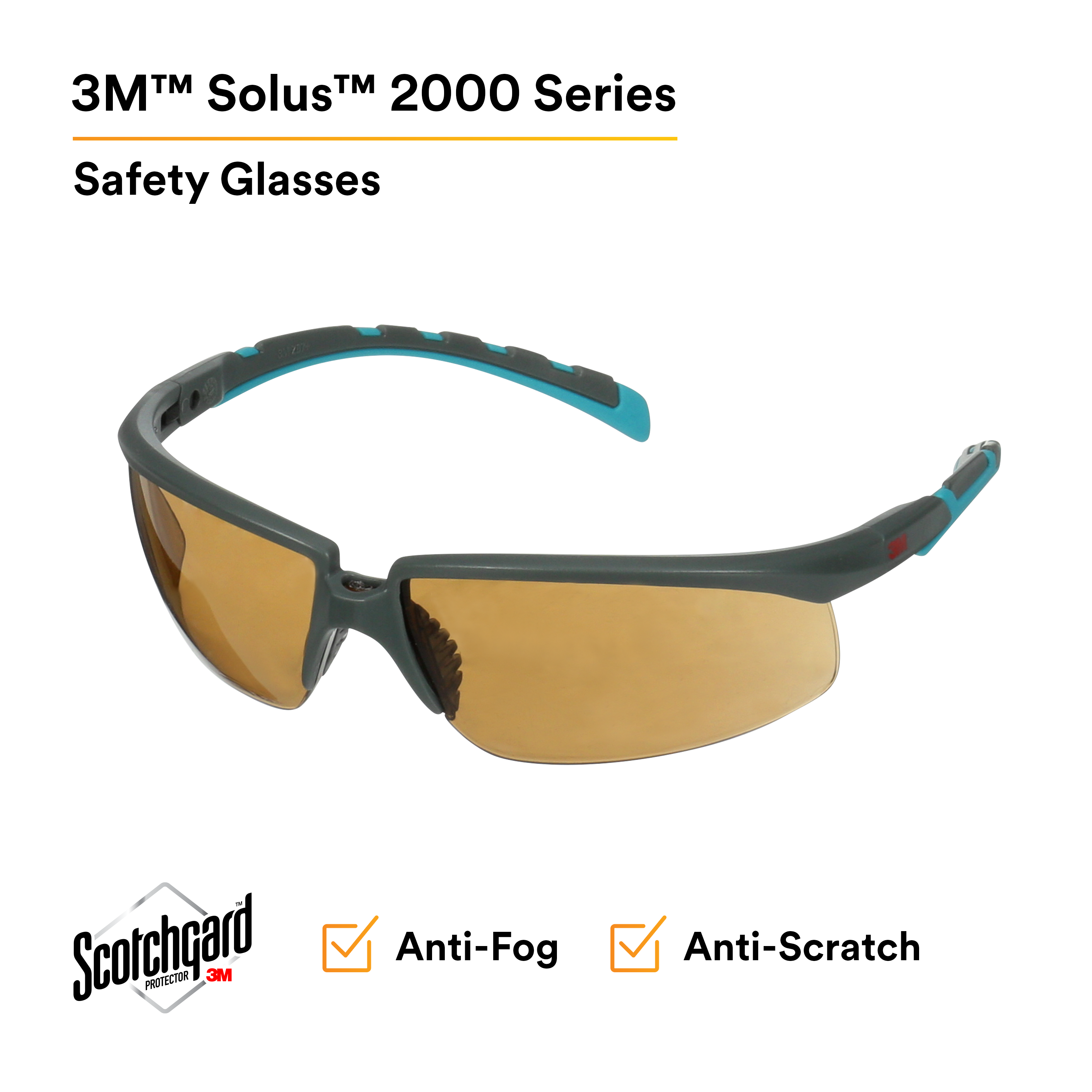 3M™ Solus™ 2000 Series, S2005SGAF-BGR, Gray/Blue-Green Temples,