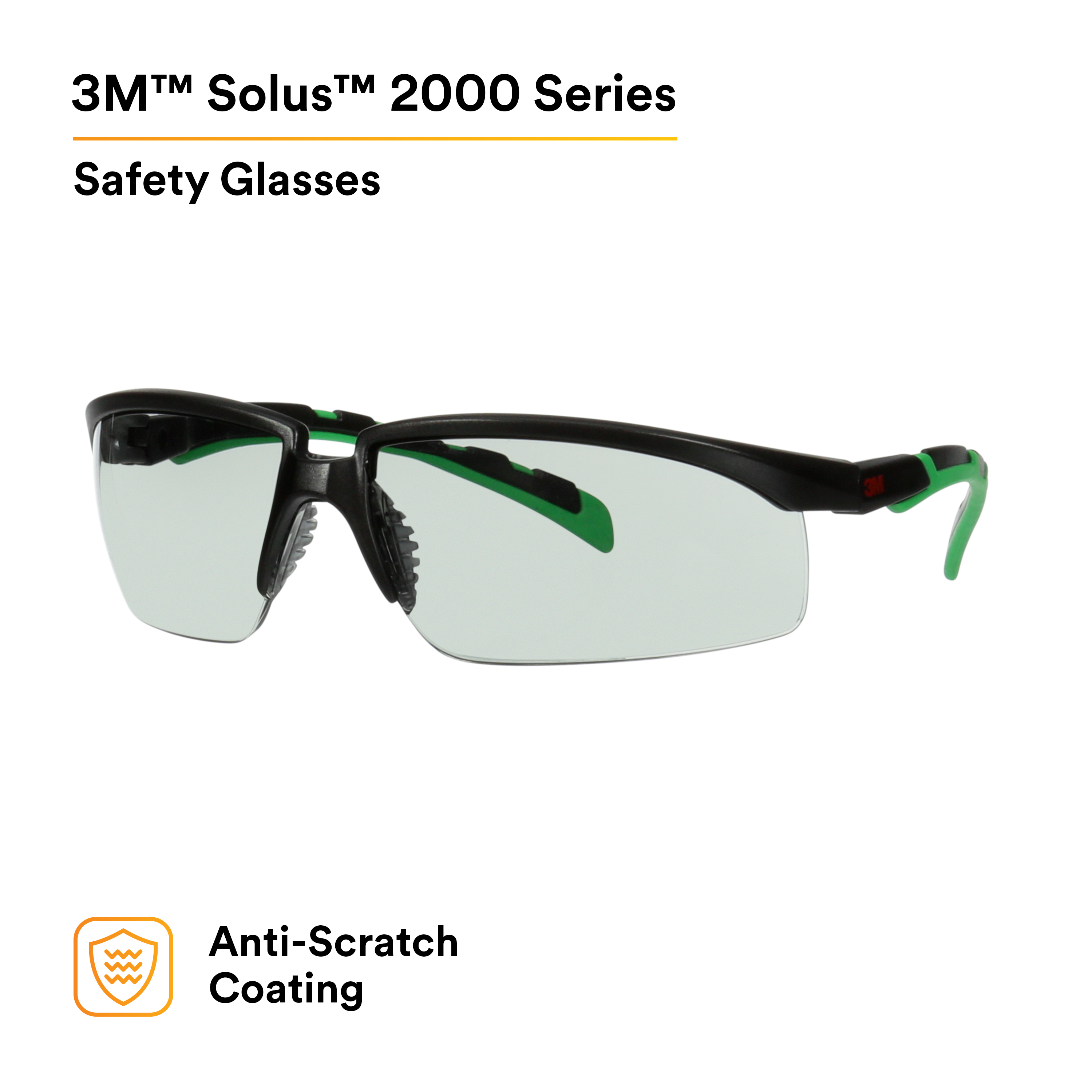 3M™ Solus™ 2000 Series, S2017AS-BLK, Black/Green Temples, IR 1.7 Gray