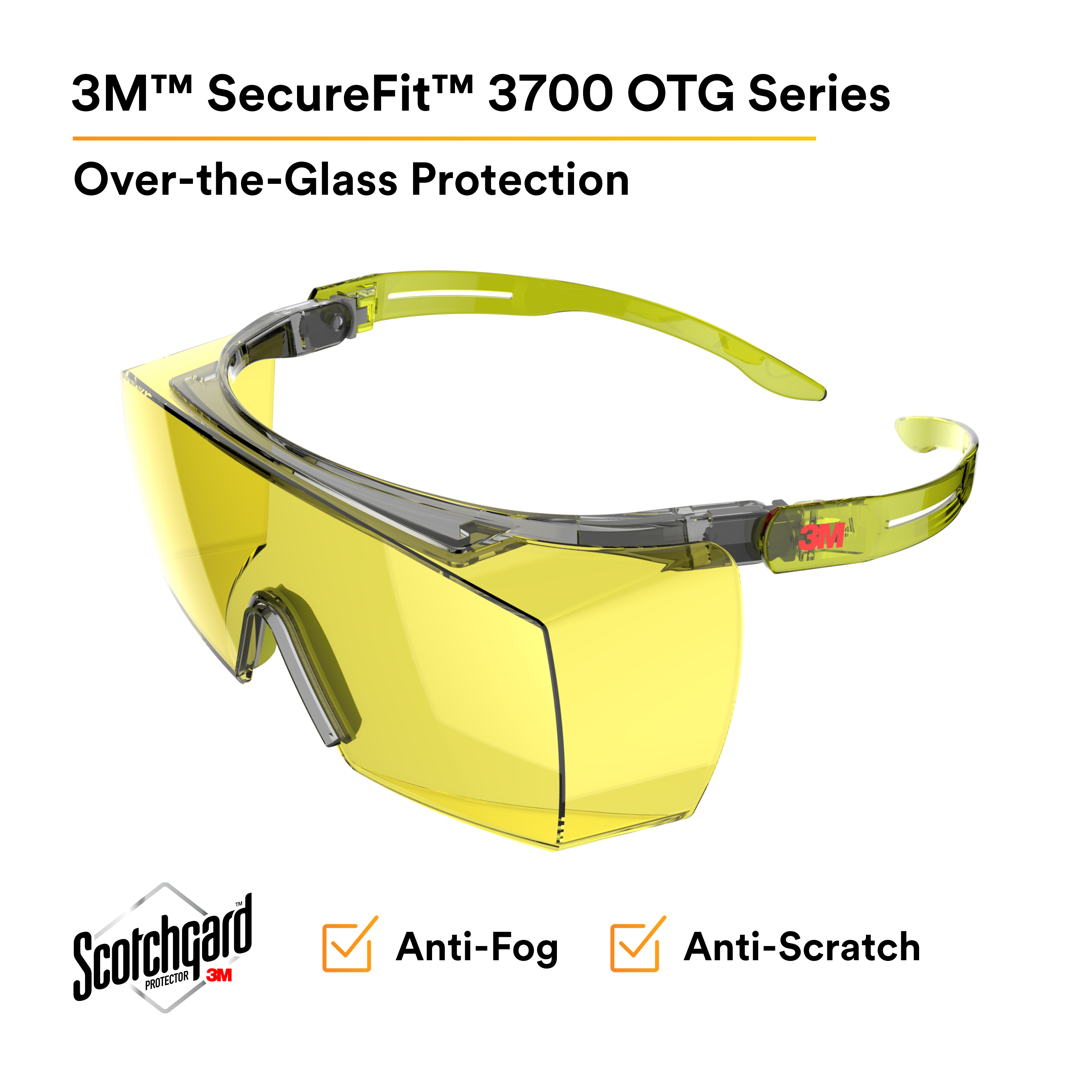 3M™ SecureFit™ 3700 Series, SF3703SGAF-GRN, Green Temple, Scotchgard™
