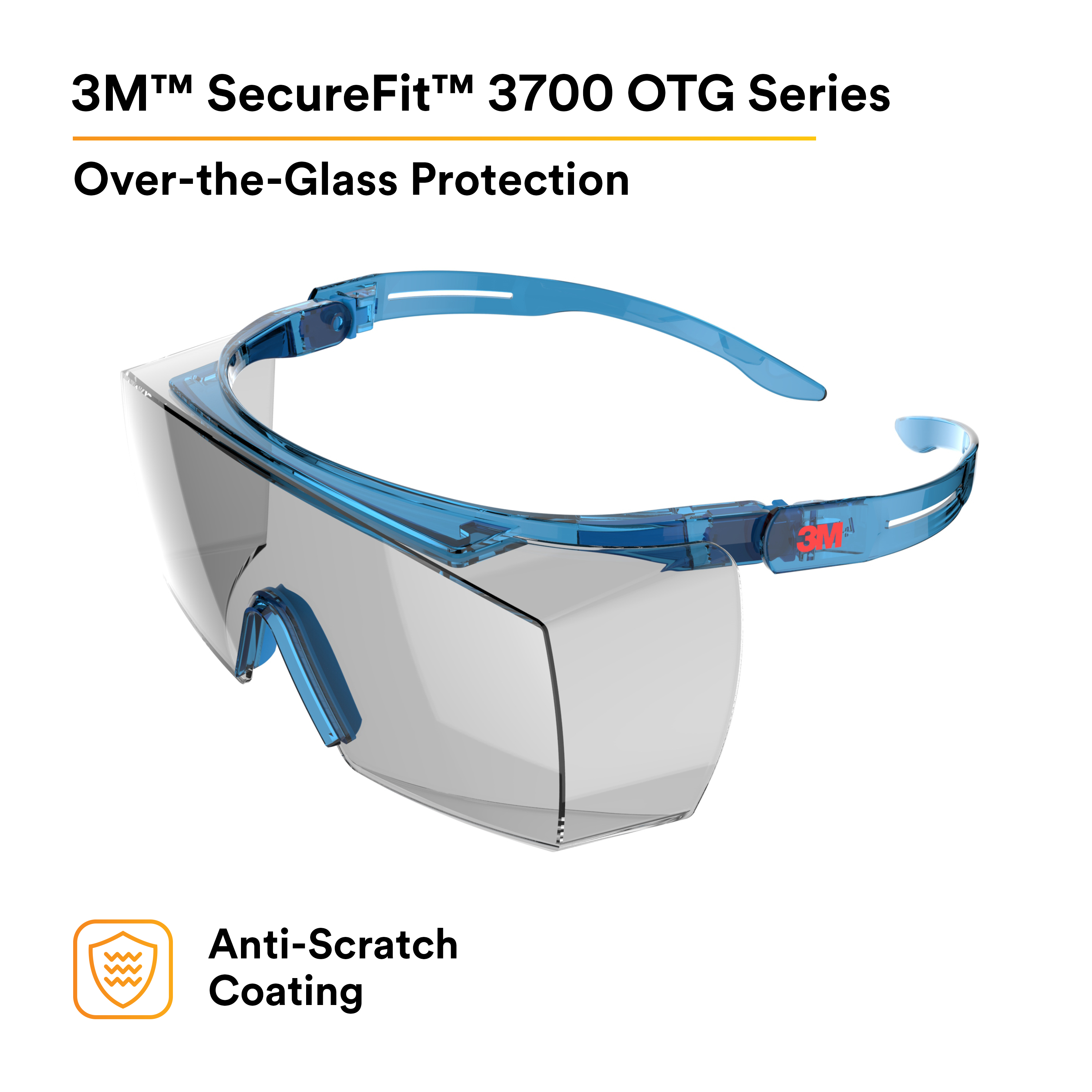 3M™ SecureFit™ 3700 Series, SF3707AS-BLU, Blue Temple, Indoor/Outdoor Gray OTG Anti-scratch lens, 10ea/cs
