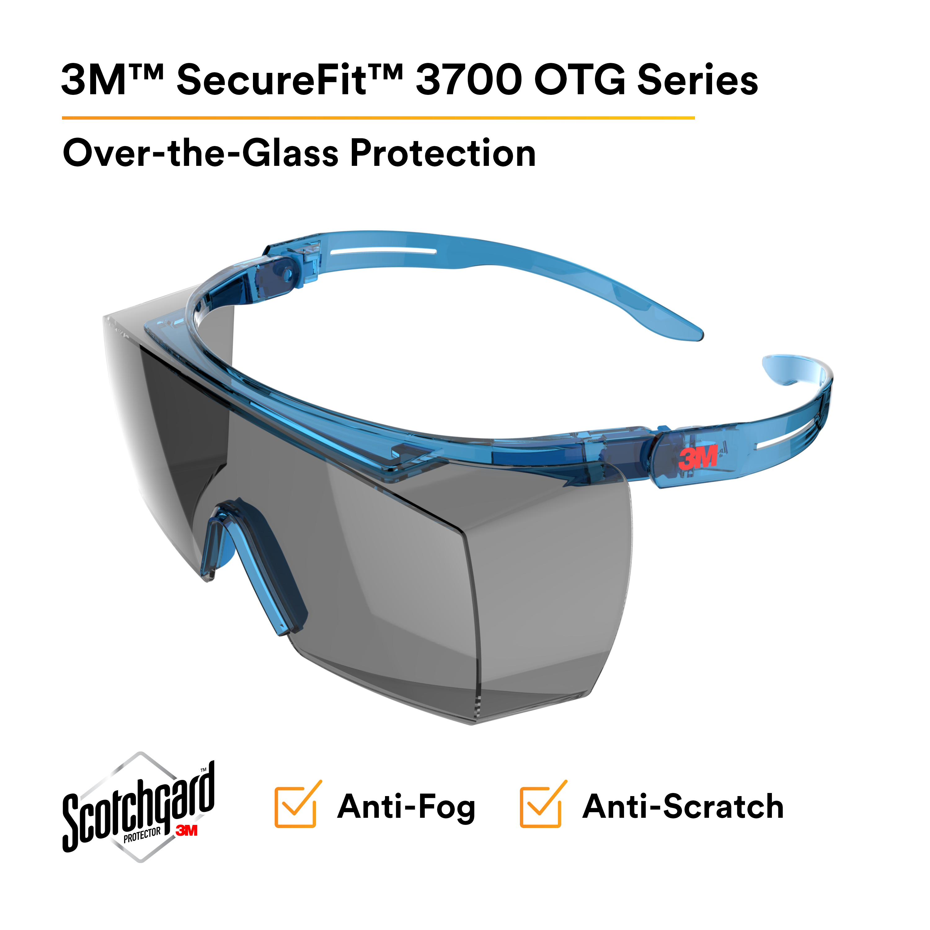 3M™ SecureFit™ 3700 Series, SF3702SGAF-BLU, Blue Temple, Scotchgard™