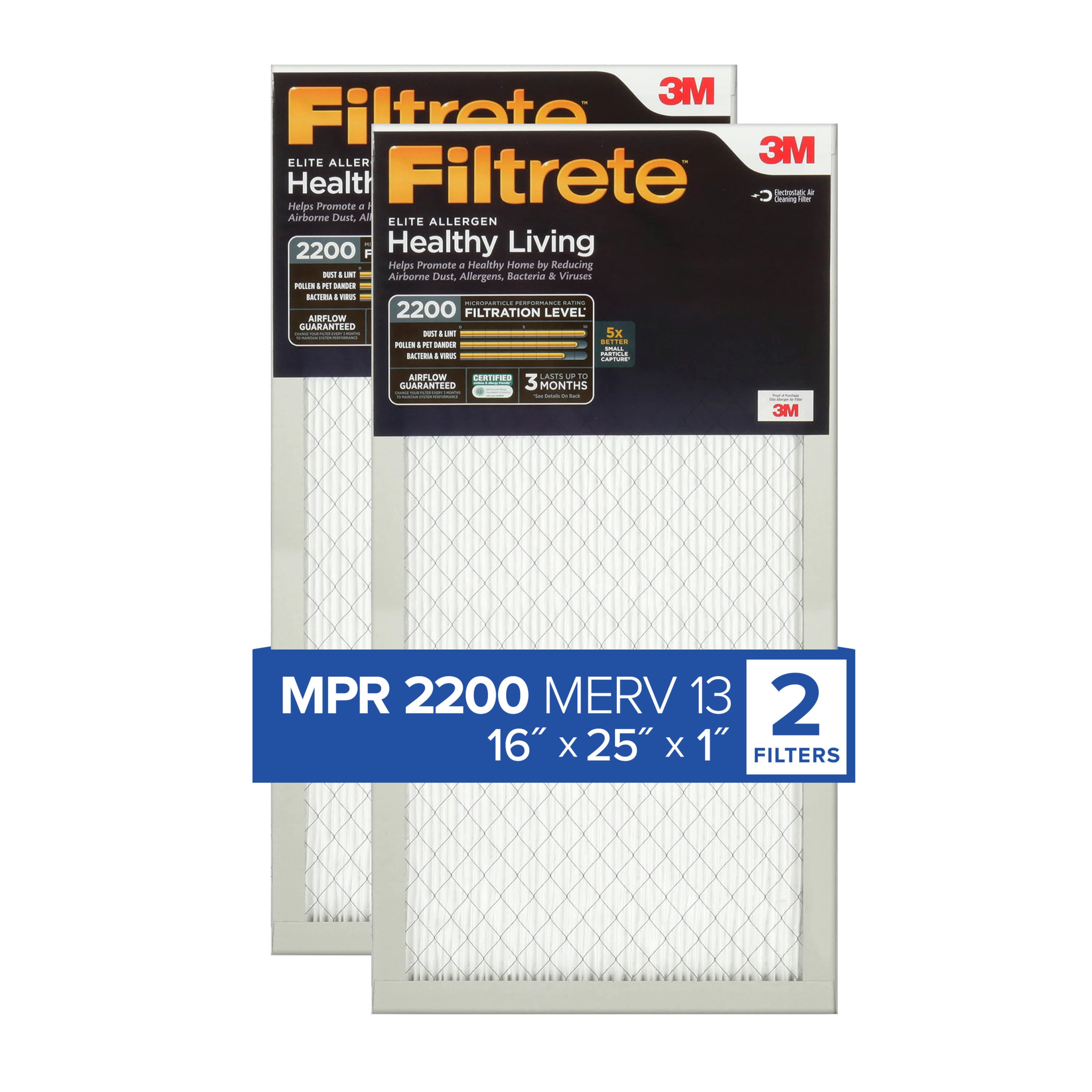 Filtrete Elite Allergen Reduction Filter EA01-2PK-1E, 16 in x 25 in x 1 in (40.6 cm x 63.5 cm x 2.5 cm)
