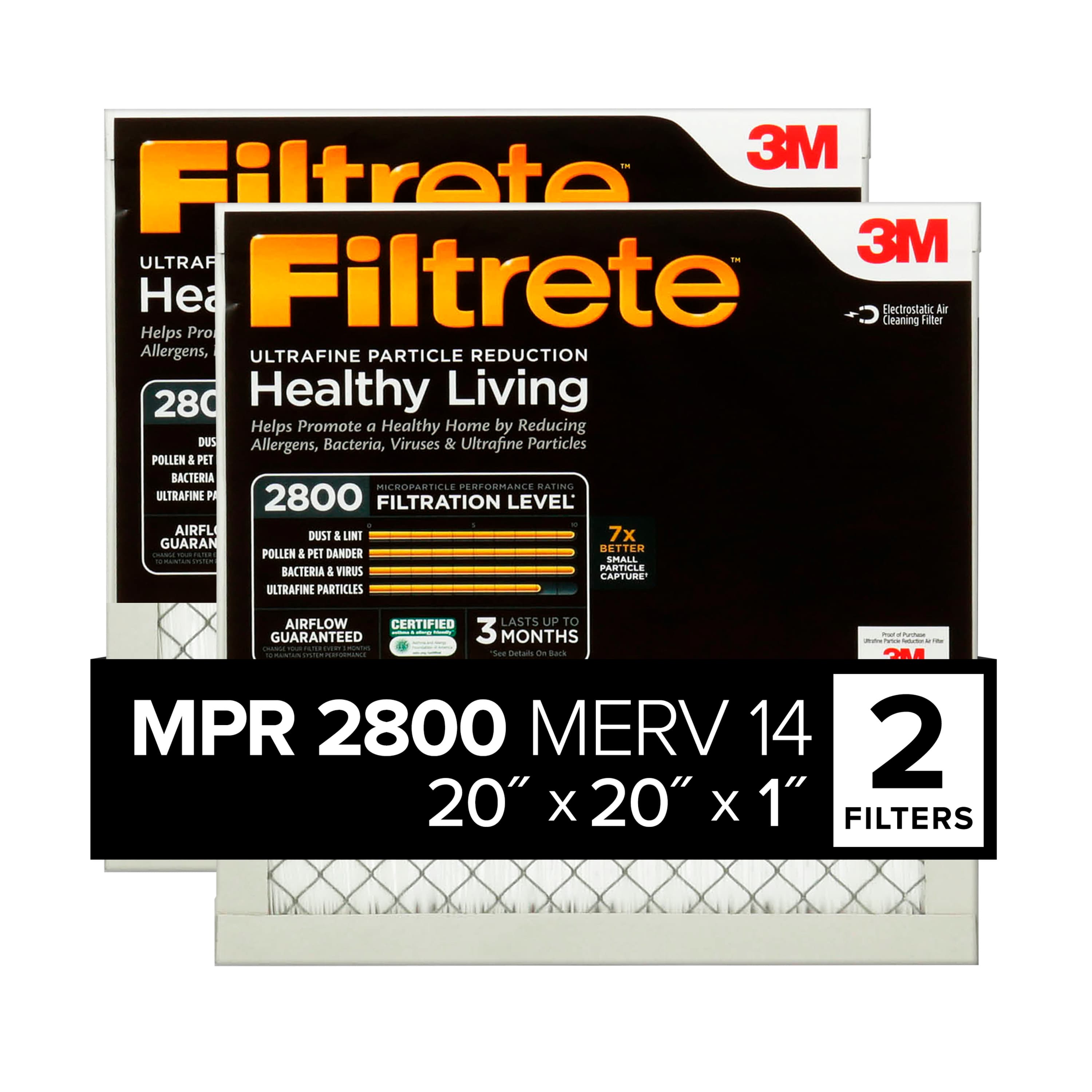 Filtrete Ultrafine Particle Reduction Filter UF02-2PK-1E, 20 in x 20 in x 1 in (50.8 cm x 50.8 cm x 2.5 cm)
