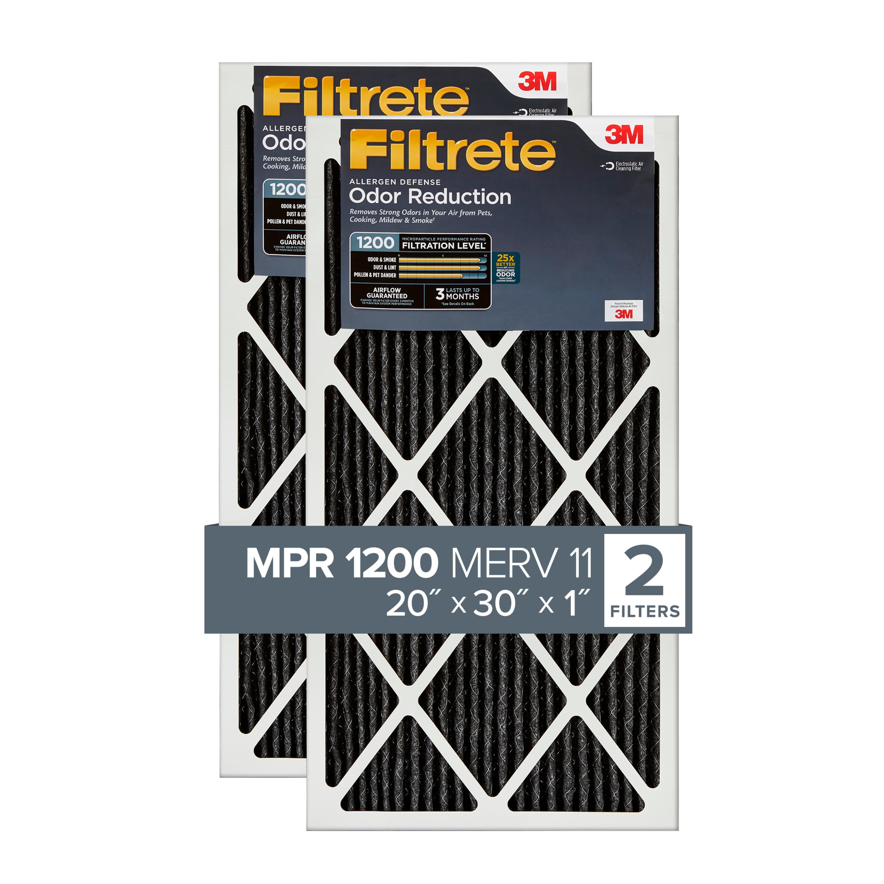 Filtrete Allergen Defense Odor Reduction Filter AOR22-2PK-1E, 20 in x 30 in x 1 in (50.8 cm x 76.2 cm x 2.5 cm)