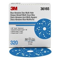 3M Hookit Blue Abrasive Disc 321U, 36165, 5 in, 320 grade, Multi-hole, 50 discs per carton