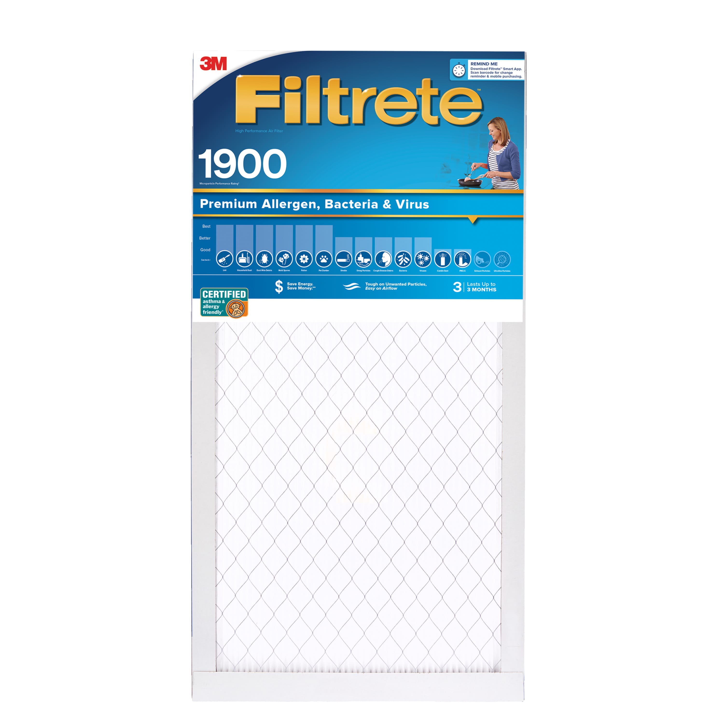 Filtrete High Performance Air Filter 1900 MPR UT20-4, 12 in x 24 in x 1 in (30.4 cm x 60.9 cm x 2.5 cm)