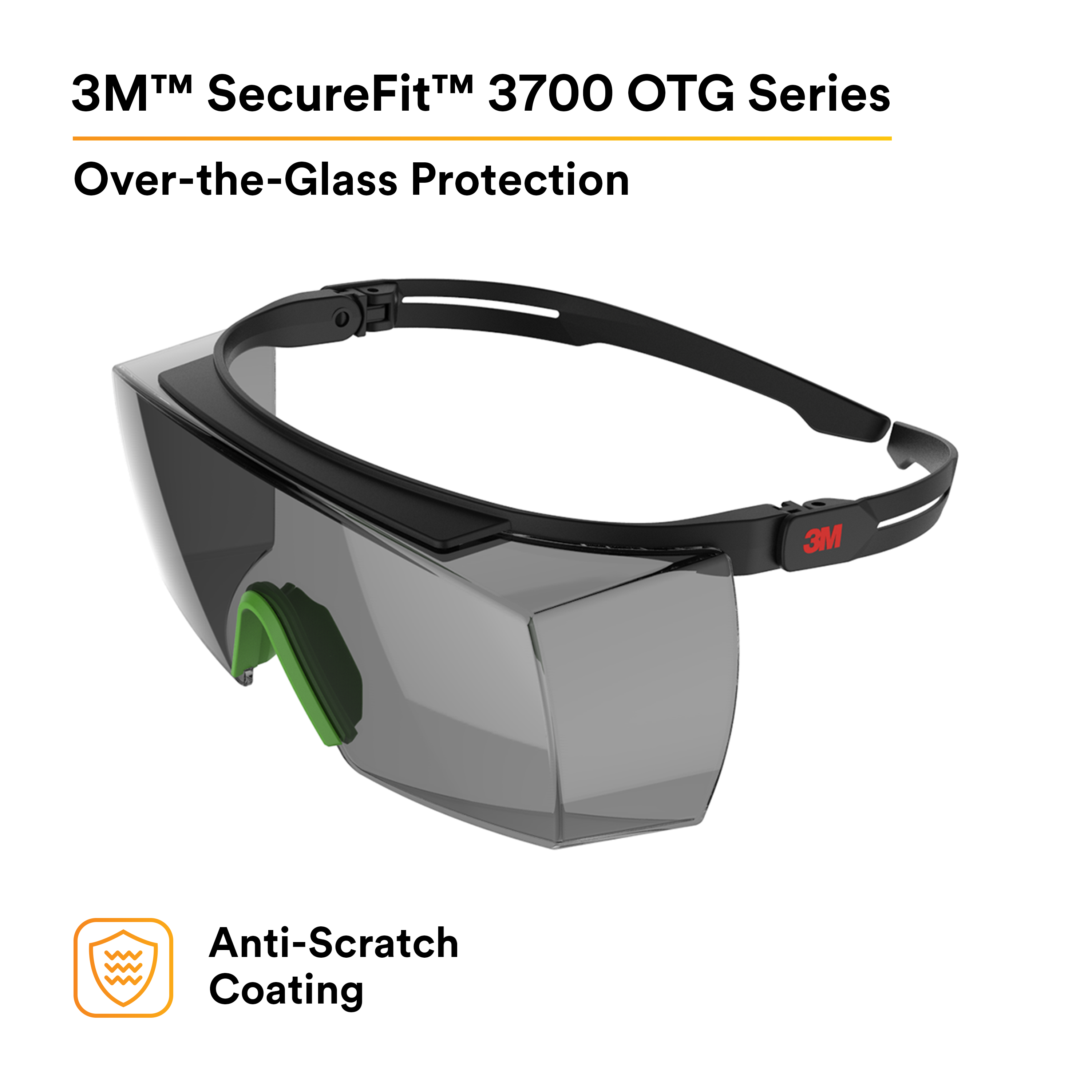 3M™ SecureFit™ 3700 Series SF3730AS-BLK, Black Temples, IR 3.0 Gray OTG