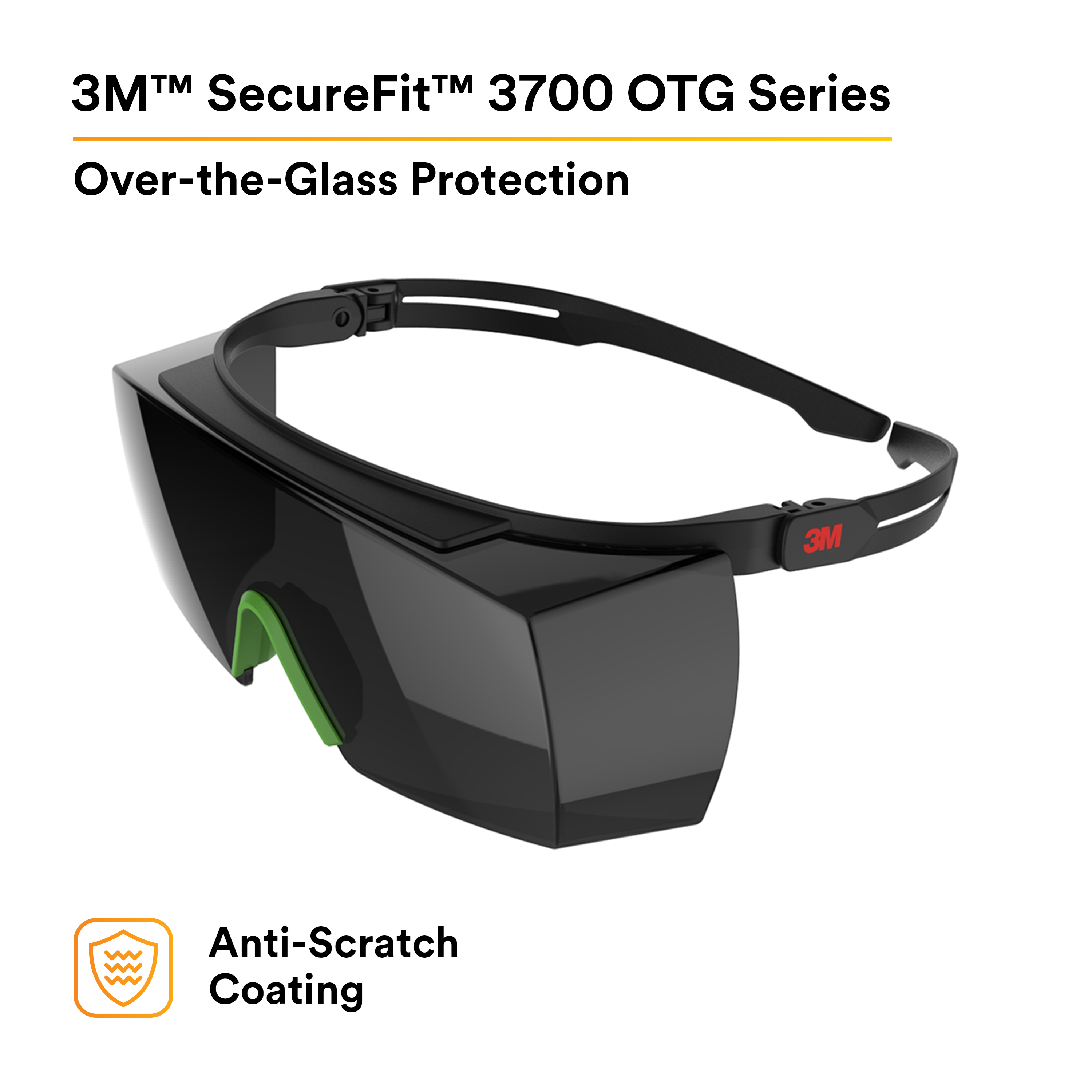 3M™ SecureFit™ 3700 Series, SF3750AS-BLK, Black Temple Shade 5.0 OTG Anti-scratch lens, 10 ea/Case
