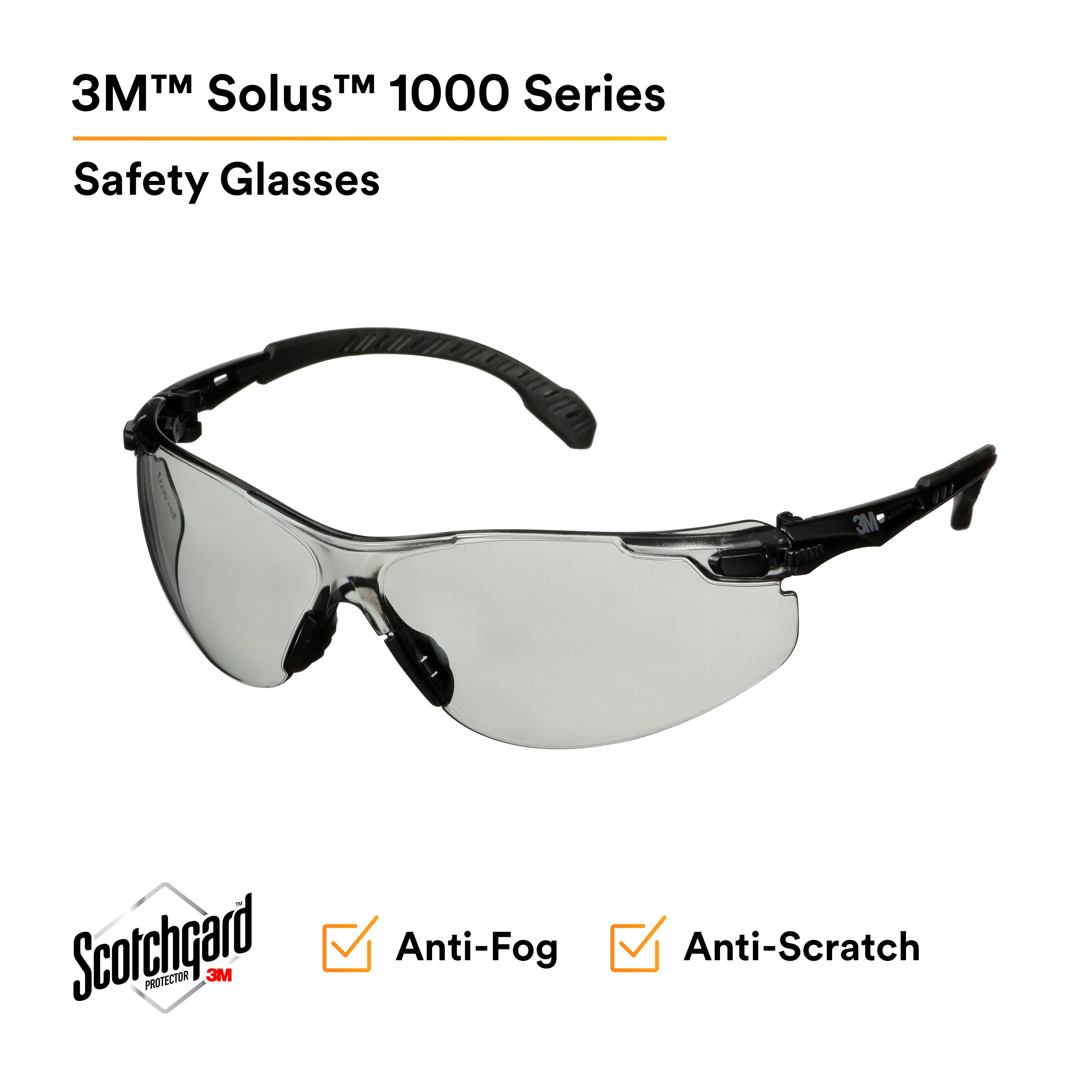 3M™ Solus™ 1000 Series, S1507SGAF, Black Temples, Scotchgard™ Anti-Fog Coating, Indoor/Outdoor Gray AF-AS lens, 20 ea/Case