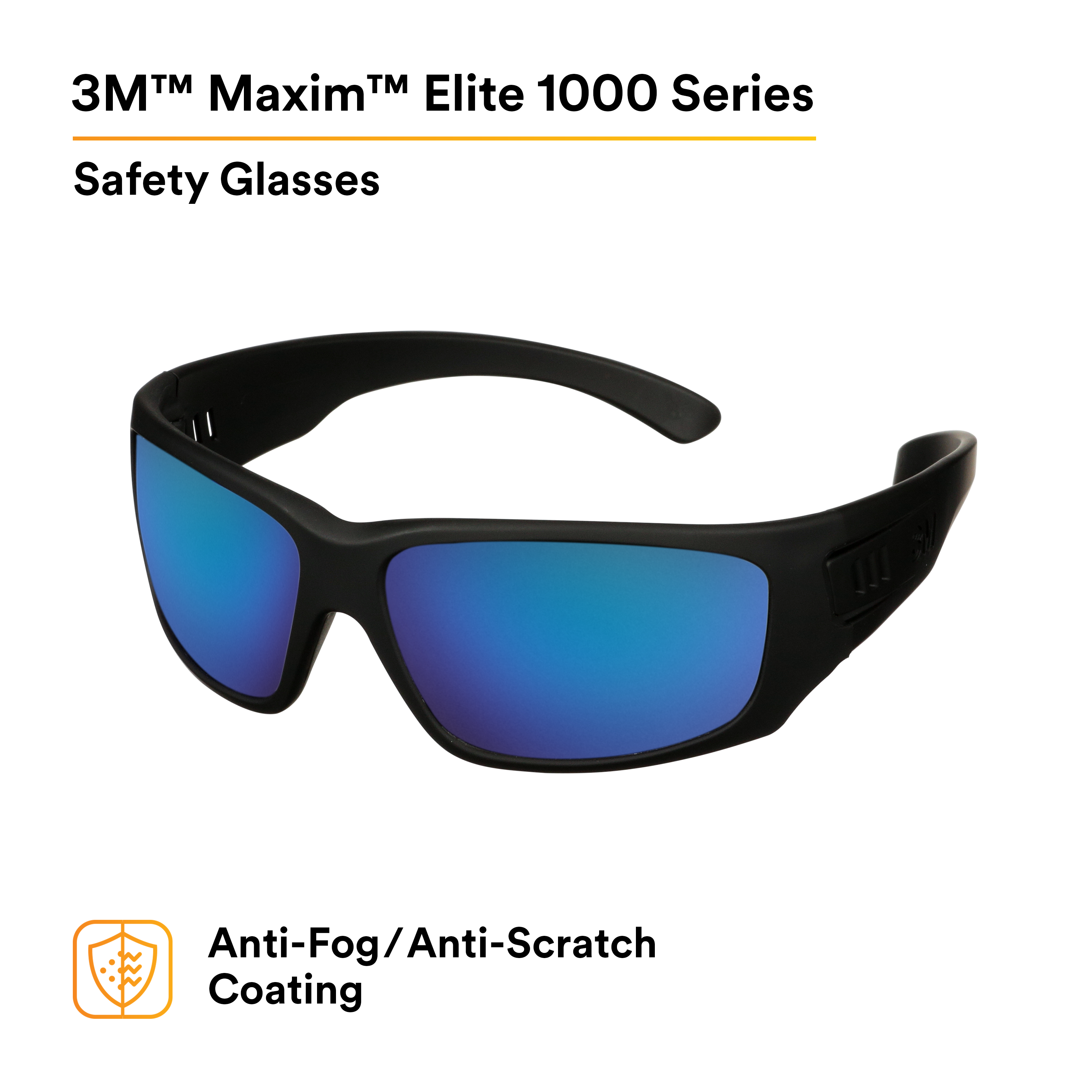 3M™ Maxim™ Elite 1000 Series, MXE1029AF-BLK, Black Frame Anti-Fog Coating, Blue-Violet Mirror AF-AS Lens, 20 ea/Case