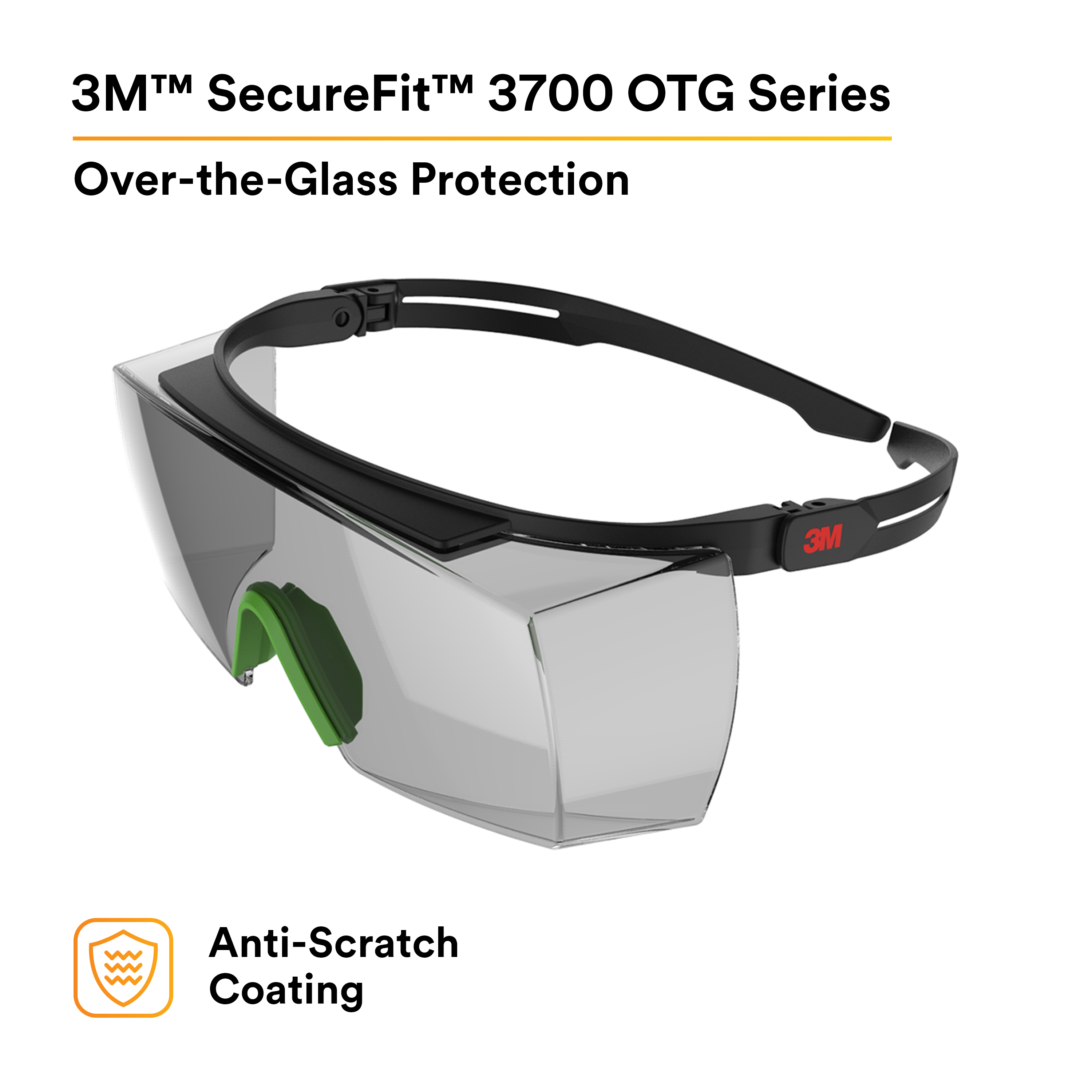 3M™ SecureFit™ 3700 Series SF3717AS-BLK, Black Temples, IR 1.7 Gray OTG Anti-scratch lens, 10 ea/Case
