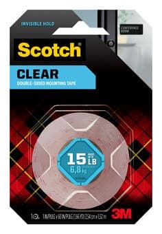 Scotch Clear Double-Sided Mounting Tape 410S, 1 in x 60 in (2.54 cm x 1.52 m)