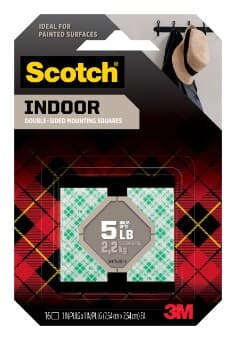 Scotch Indoor Double-Sided Mounting Squares 111S-SQ-16, 1 in x 1 in (2.54 cm x 2.54 cm), 16/pk