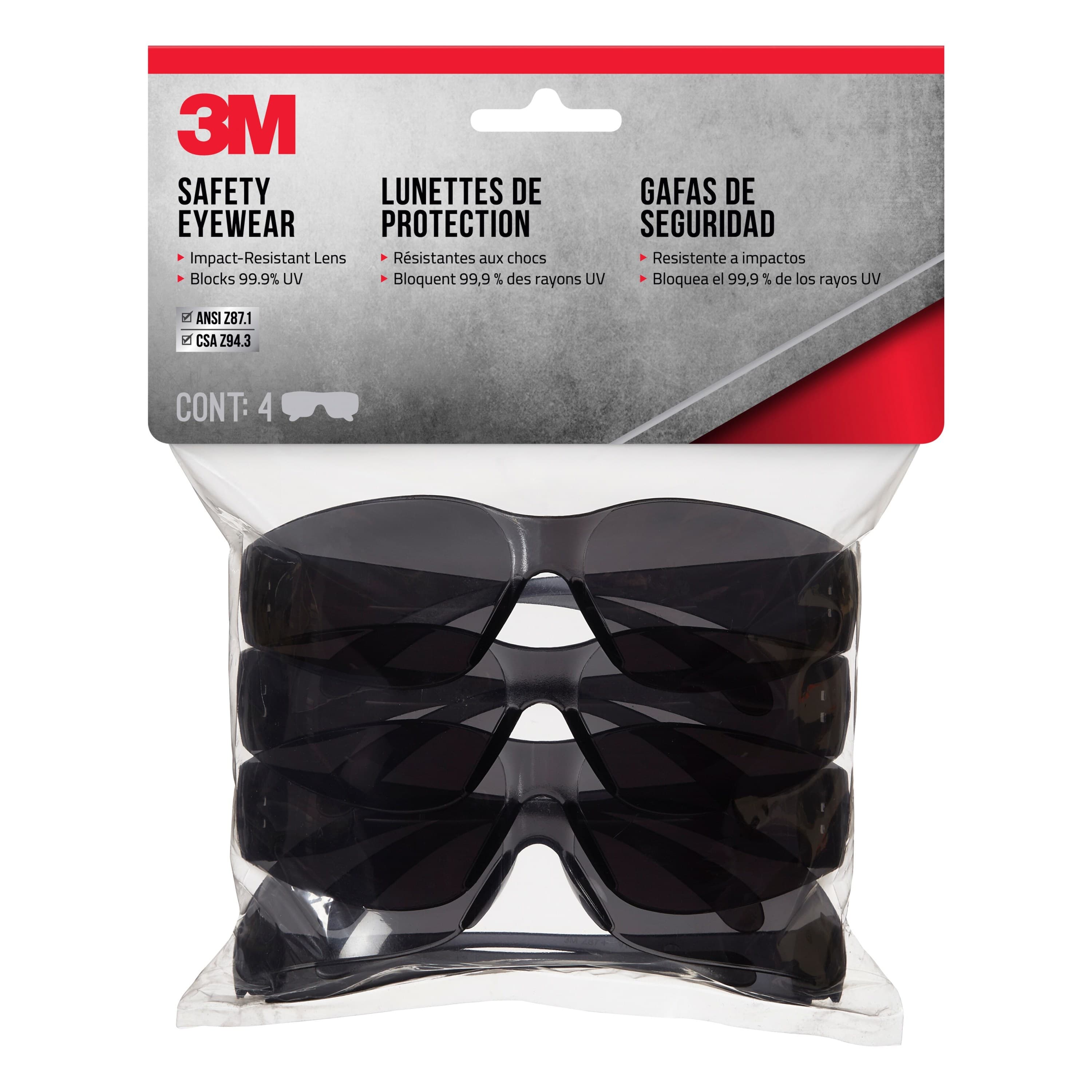 3M Safety Eyewear 90954H4-DC, Gray, Gray Lens, Anti-Scratch, 4/pack_1