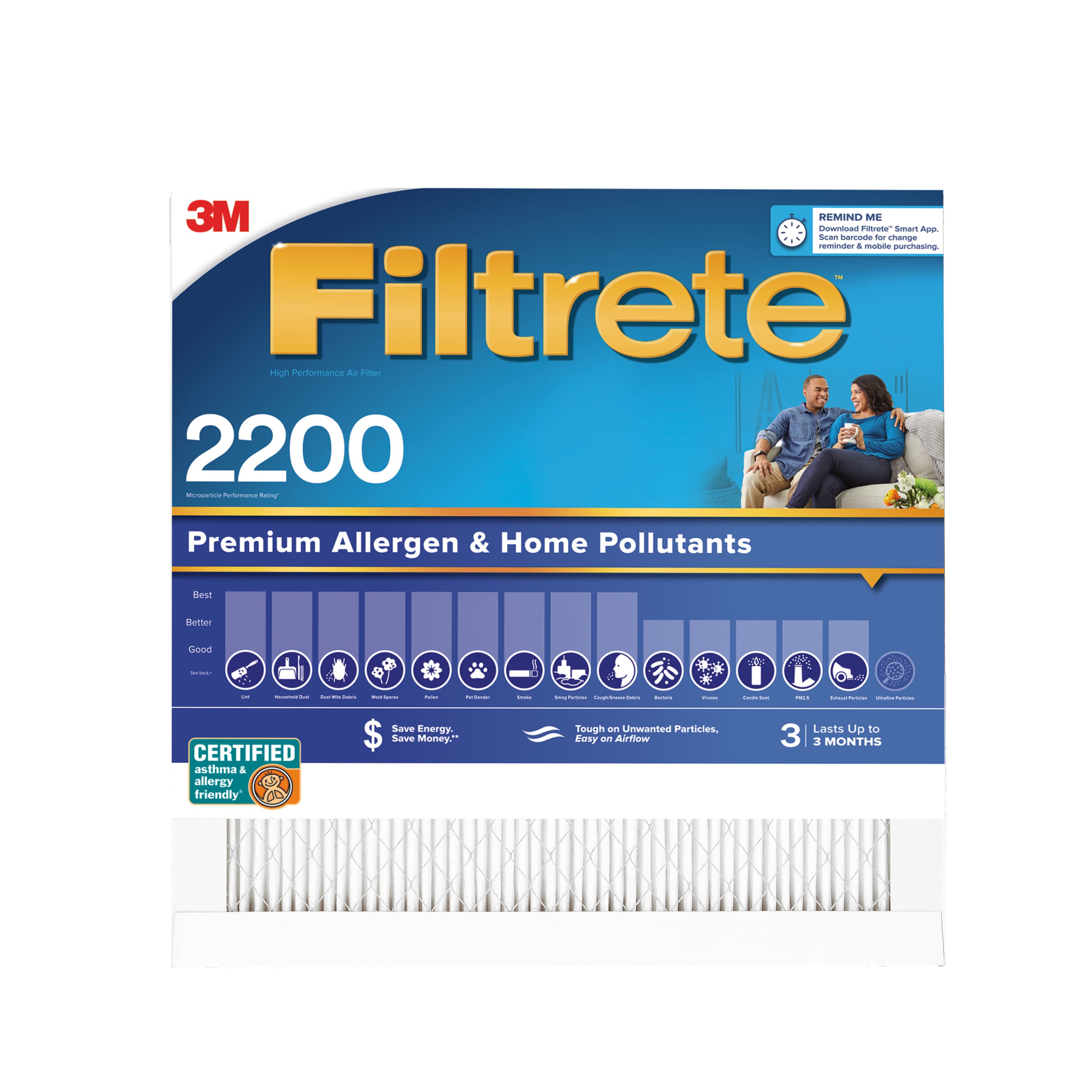 Filtrete High Performance Air Filter 2200 MPR EA02-4, 20 in x 20 in x 1 in (50.8 cm x 50.8 cm x 2.5 cm)