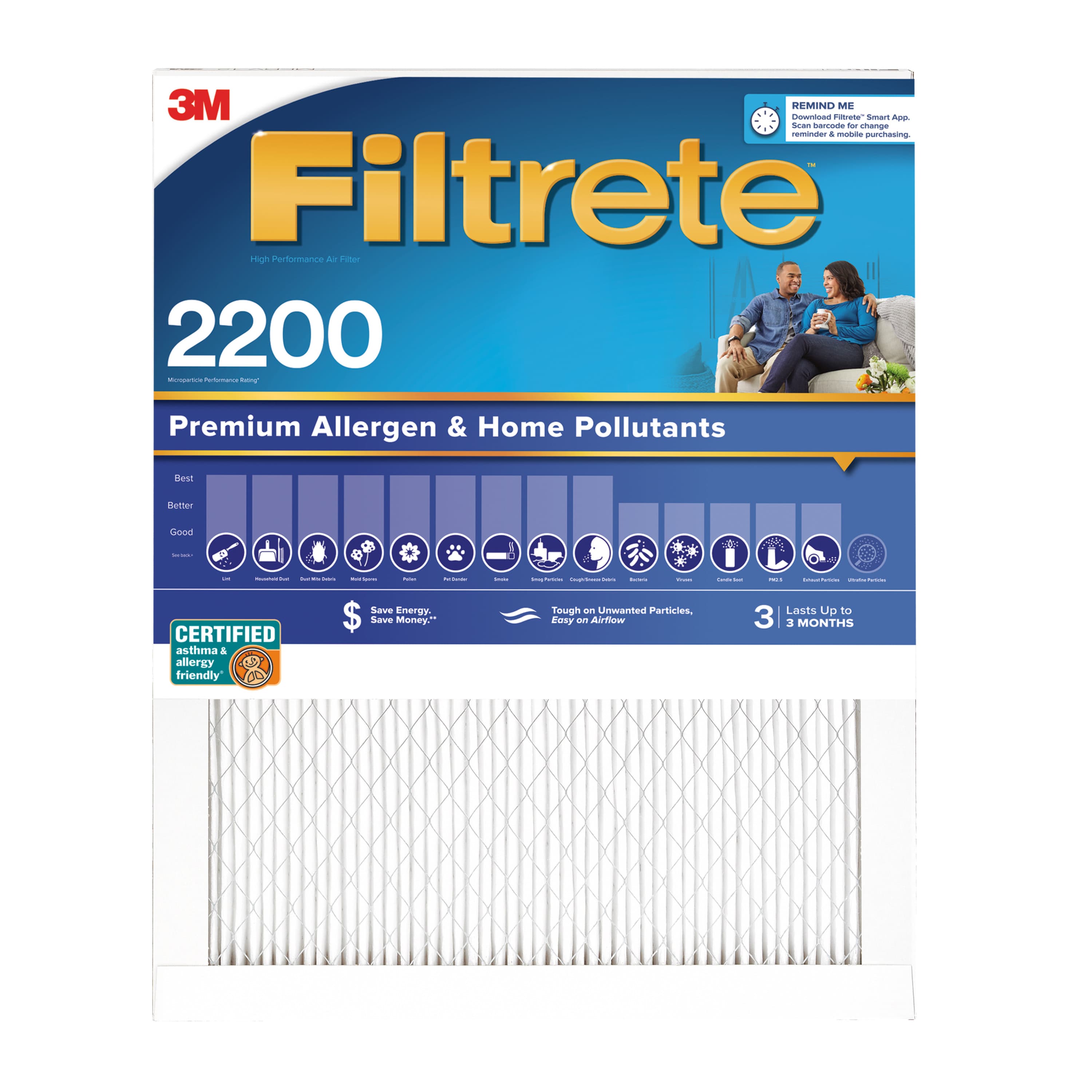 Filtrete High Performance Air Filter 2200 MPR EA01-4, 16 in x 25 in x 1 in (40.6 cm x 63.5 cm x 2.5 cm)