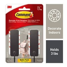 Command Medium Matte Black Hooks 17034MB-2ES, 2 Hooks, 4 Strips