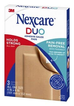 Nexcare Duo Adhesive Gauze Pads DSA46-3, 4 in x 6 in (101 mm x 152 mm), 3/pk