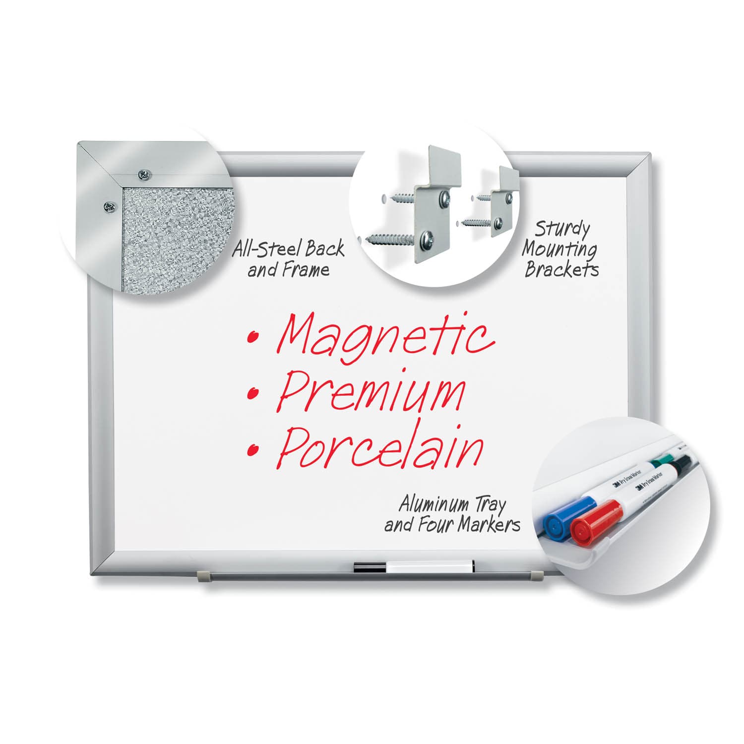 3M Porcelain Dry Erase Board DEP6036A, 60 in x 36 in x 1 in (152 cm x 91.4 cm x 2.5 cm) Magnetic