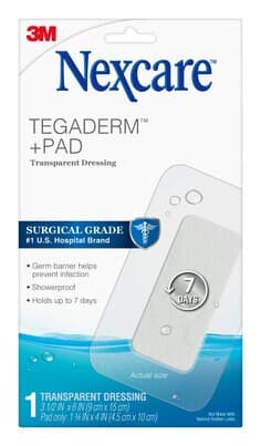 Nexcare Tegaderm + Pad Transparent Dressing W3589, 3 1/2 in x 6 in (9 cm x 15 cm)