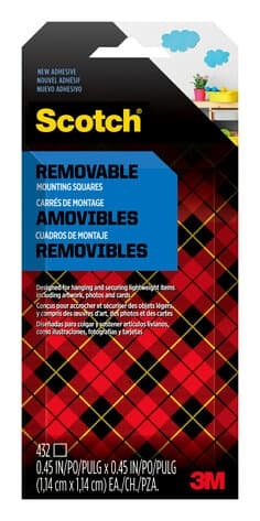 Scotch Removable Double-Sided Mounting Squares 7225AMS-ESF, 0.45 in x 0.45 in (1.14 cm x 1.14 cm) 432/pk