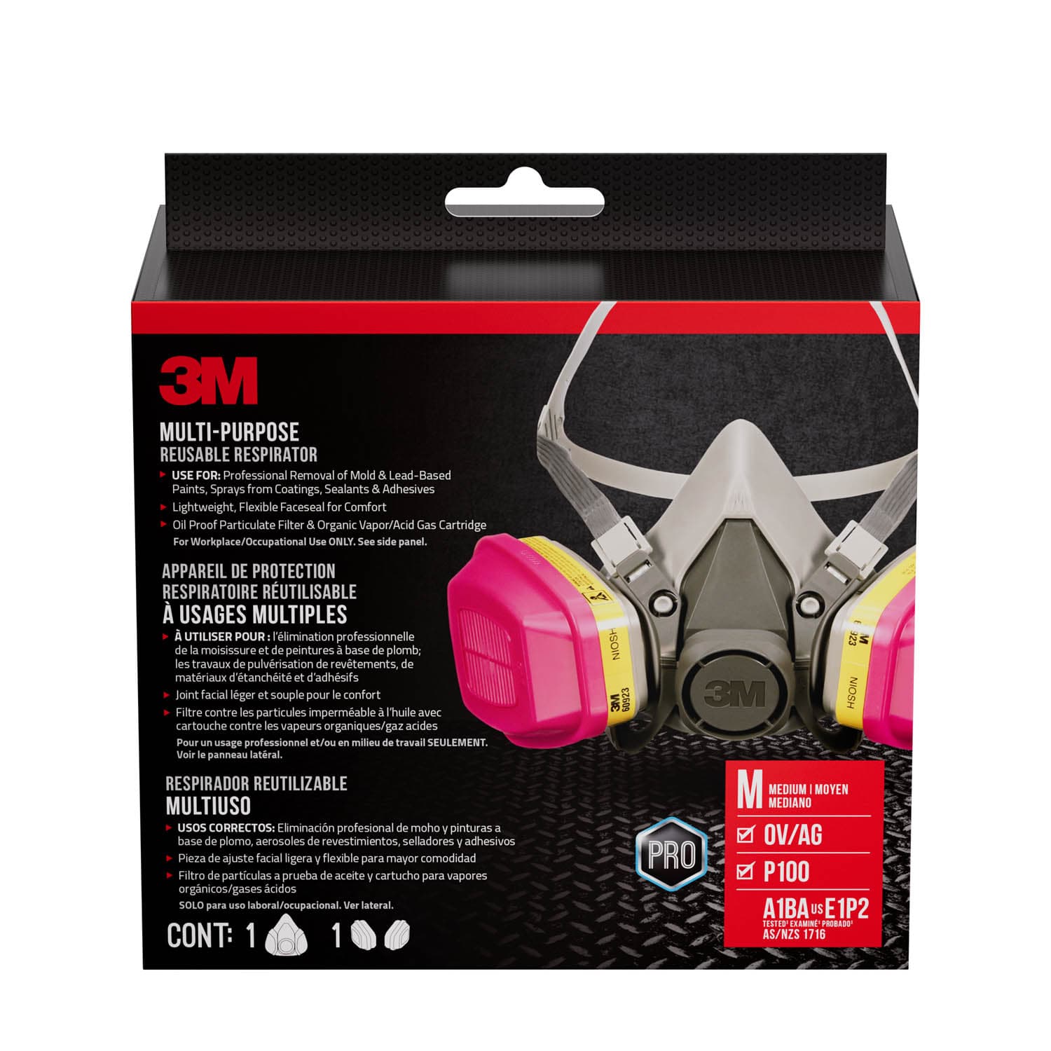 3M Multi-Purpose Reusable Respirator 62023H1-DC, OV/AG/P100, Medium, 1-Facepiece and 1-Pair of 60923 Cartridges/Filters_6