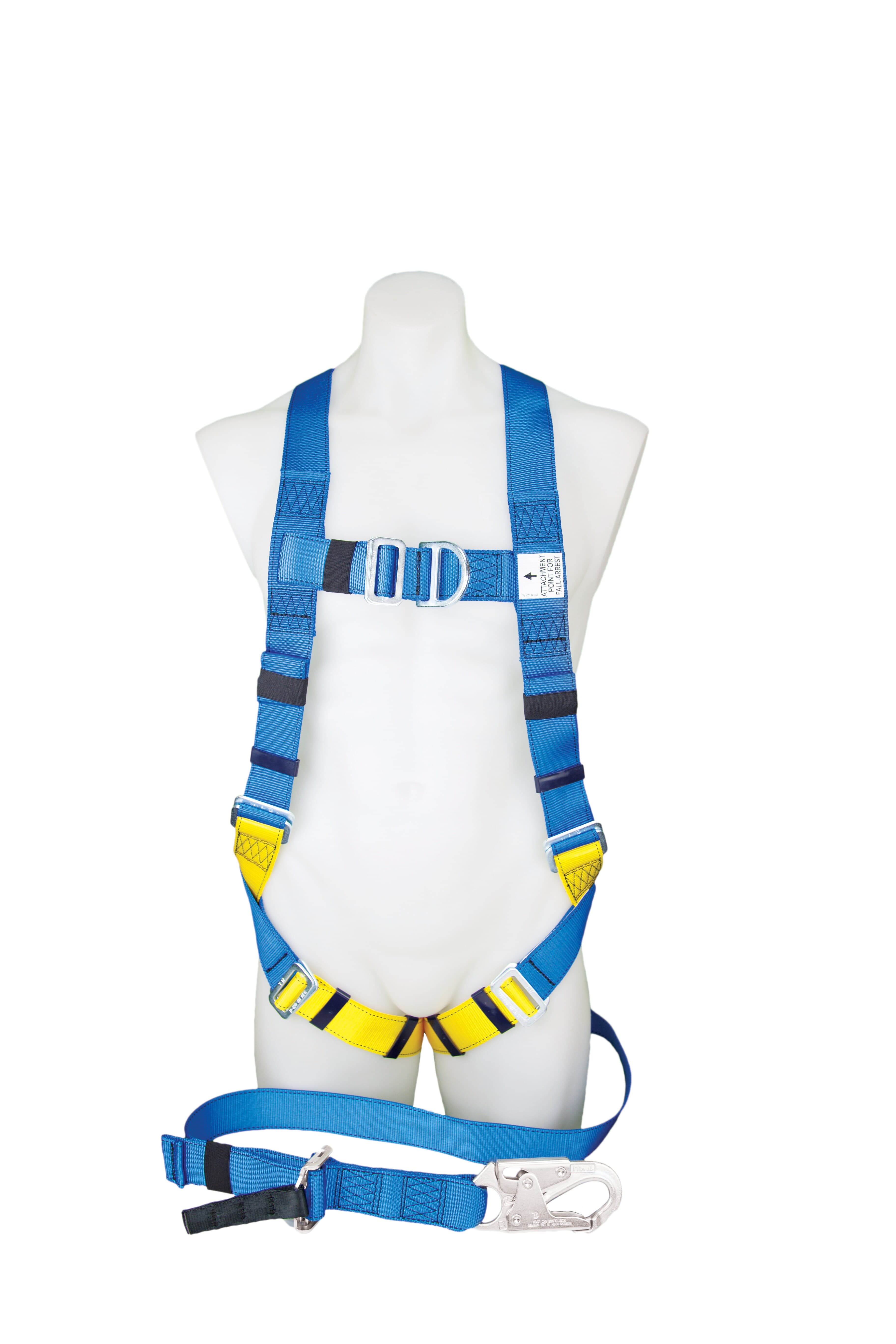 3M™ PROTECTA® FIRST Industrial Harness with Lanyard and Snap Hook 1390063A, Blue and Yellow, Medium, 1 EA/Case