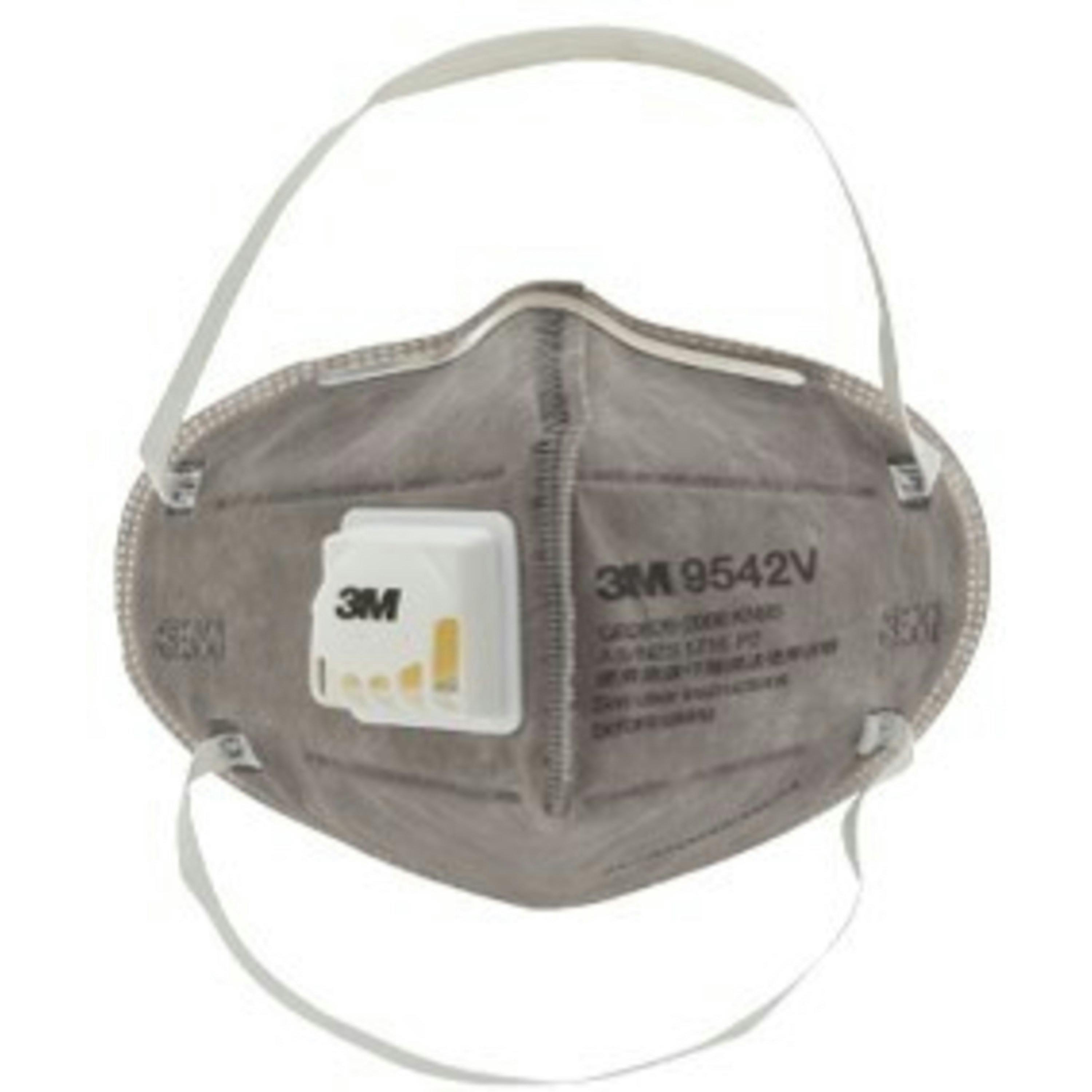 3M™ Flat Fold Particulate Respirator 9542V, P2, Valved, with Nuisance Level* Organic Vapour Relief, 20/Box, 10 Boxes/Case