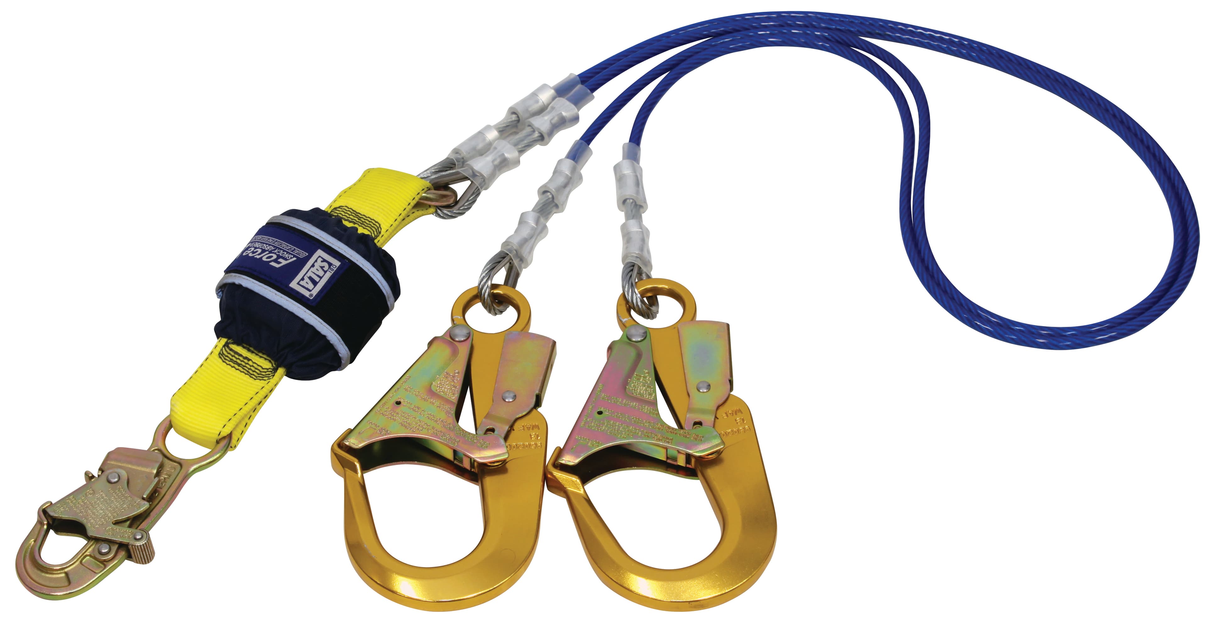 Force2 Shock Absorbing Lanyards Wire Cable Double Tail PVC Coated 2.0m overall length - alt (Z12200919WR)