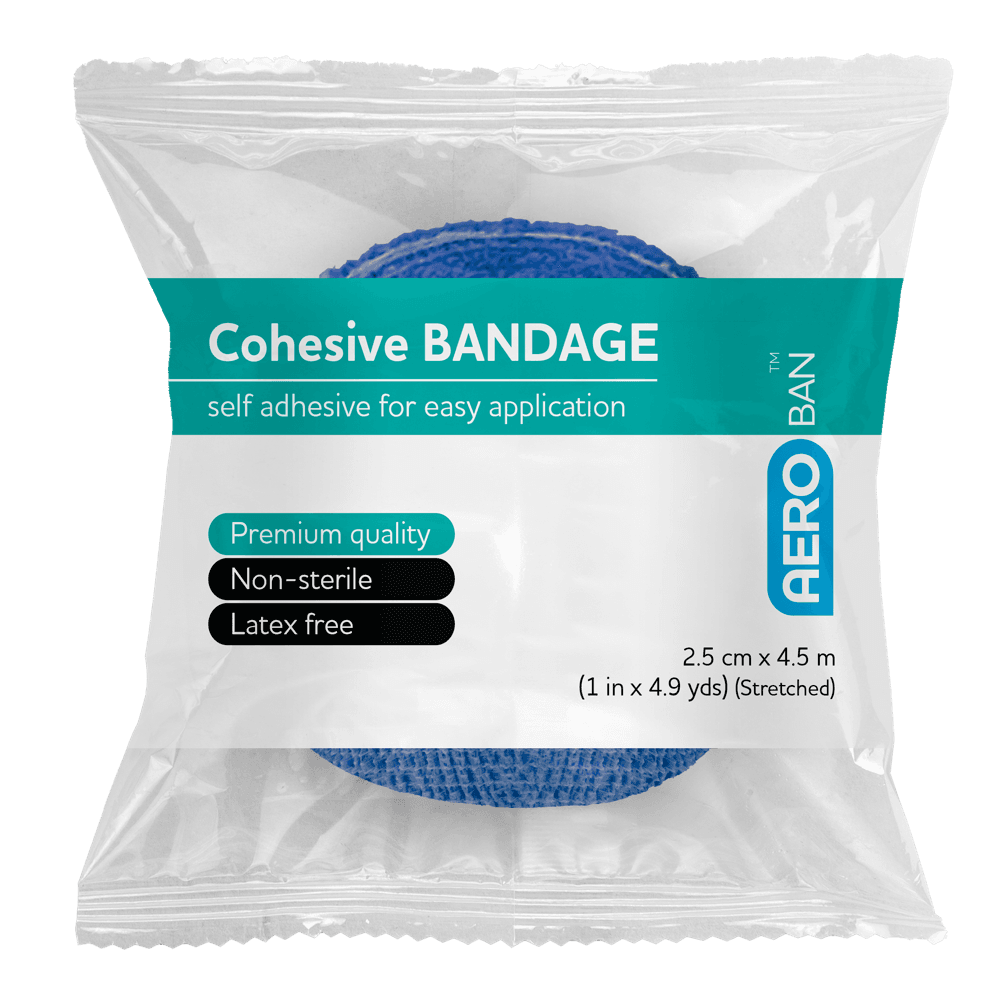 Aero Healthcare AEROBAN Blue Cohesive Bandage 2.5cm x 4.5M Wrap/12