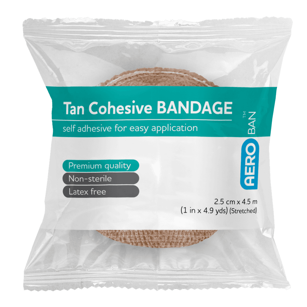 Aero Healthcare AEROBAN Tan Cohesive Bandage 2.5cm x 4.5M Wrap/12