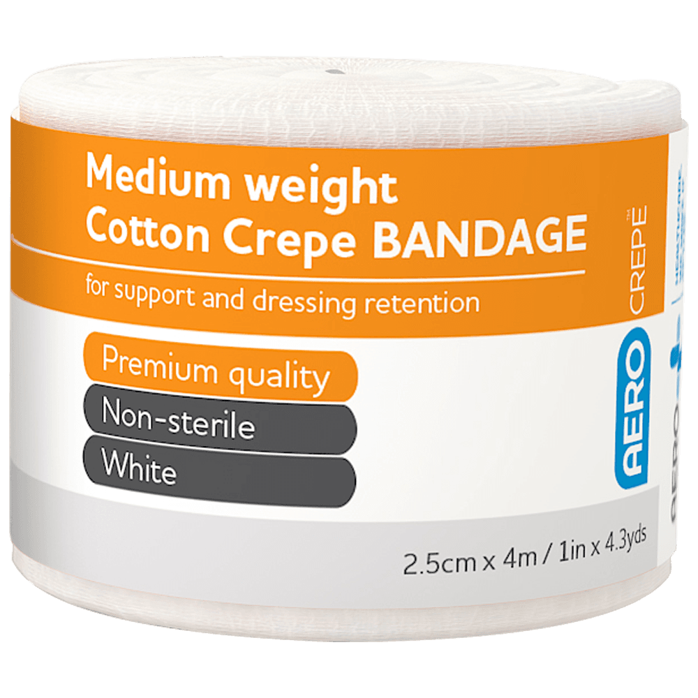 Aero Healthcare AEROCREPE Medium Cotton Crepe Bandage 2.5cm x 4M Wrap / 12