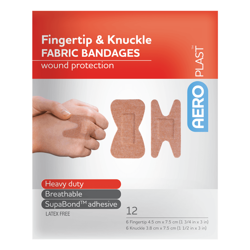 Aero Healthcare AEROPLAST Premium Fabric Fingertip &amp; Knuckle Dressings Env/12