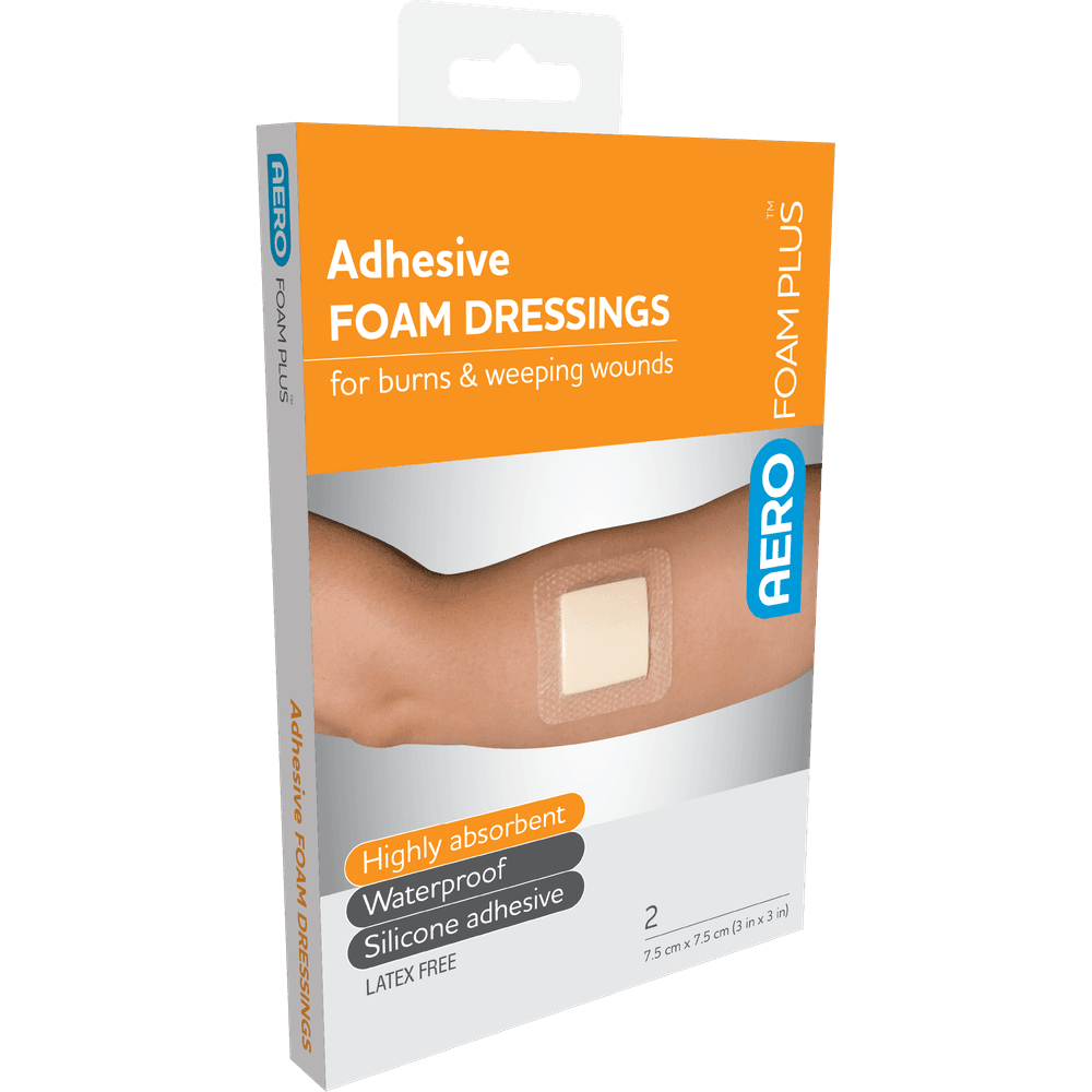 Aero Healthcare AEROFOAM PLUS Adhesive Foam Dressings 7.5 x 7.5cm Box/2