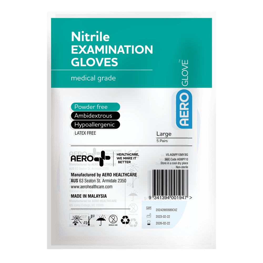 Aero Healthcare AEROGLOVE Large Nitrile Powder-Free Gloves Bag/10_0