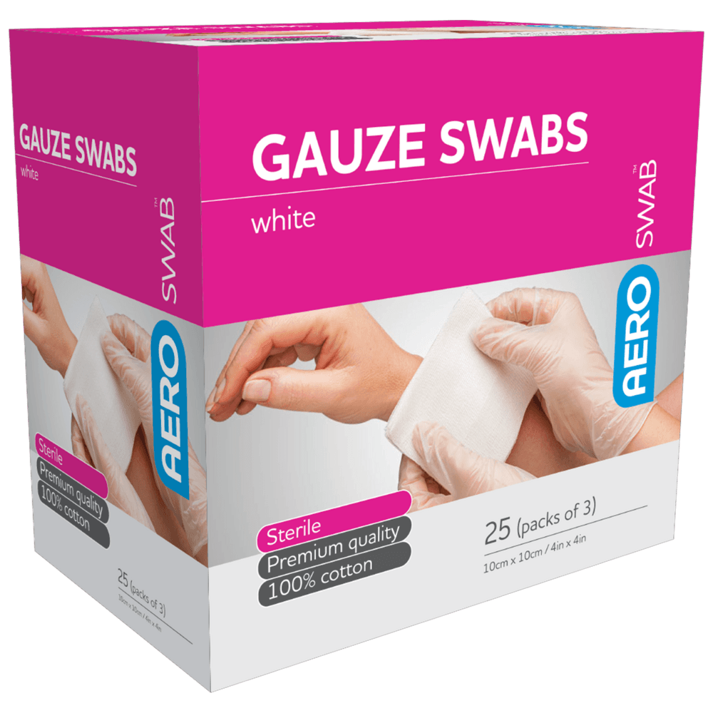 Aero Healthcare AEROSWAB Sterile White Gauze Swab 10 x 10cm (Packs of 3) Box/25_0