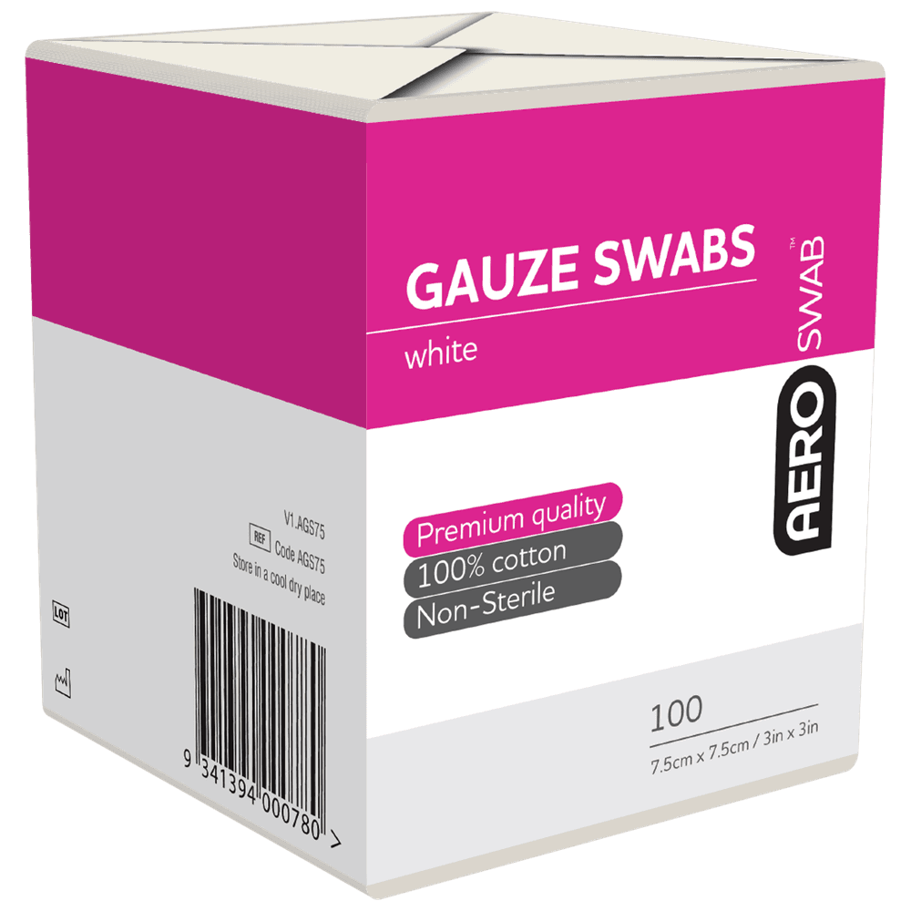 Aero Healthcare AEROSWAB Non-Sterile White Gauze Swab 7.5 x 7.5cm Pack/100 (8PLY)