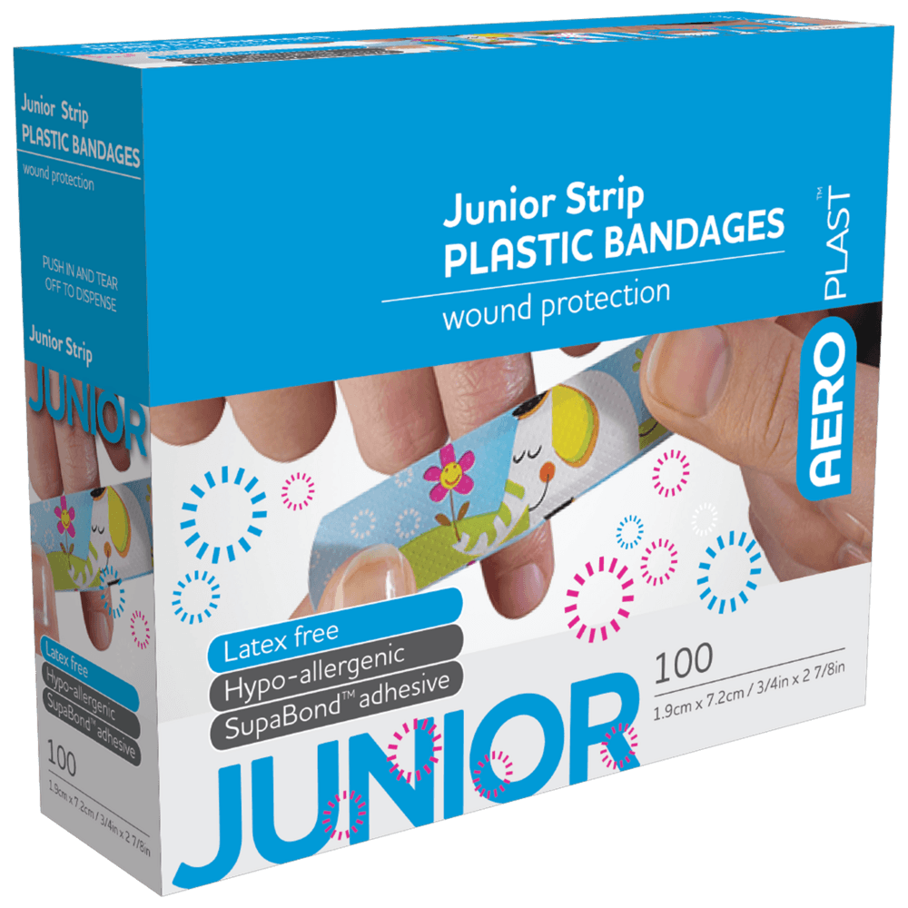 Aero Healthcare AEROPLAST Plastic Junior Strip 7.2 x 1.9cm Box/100