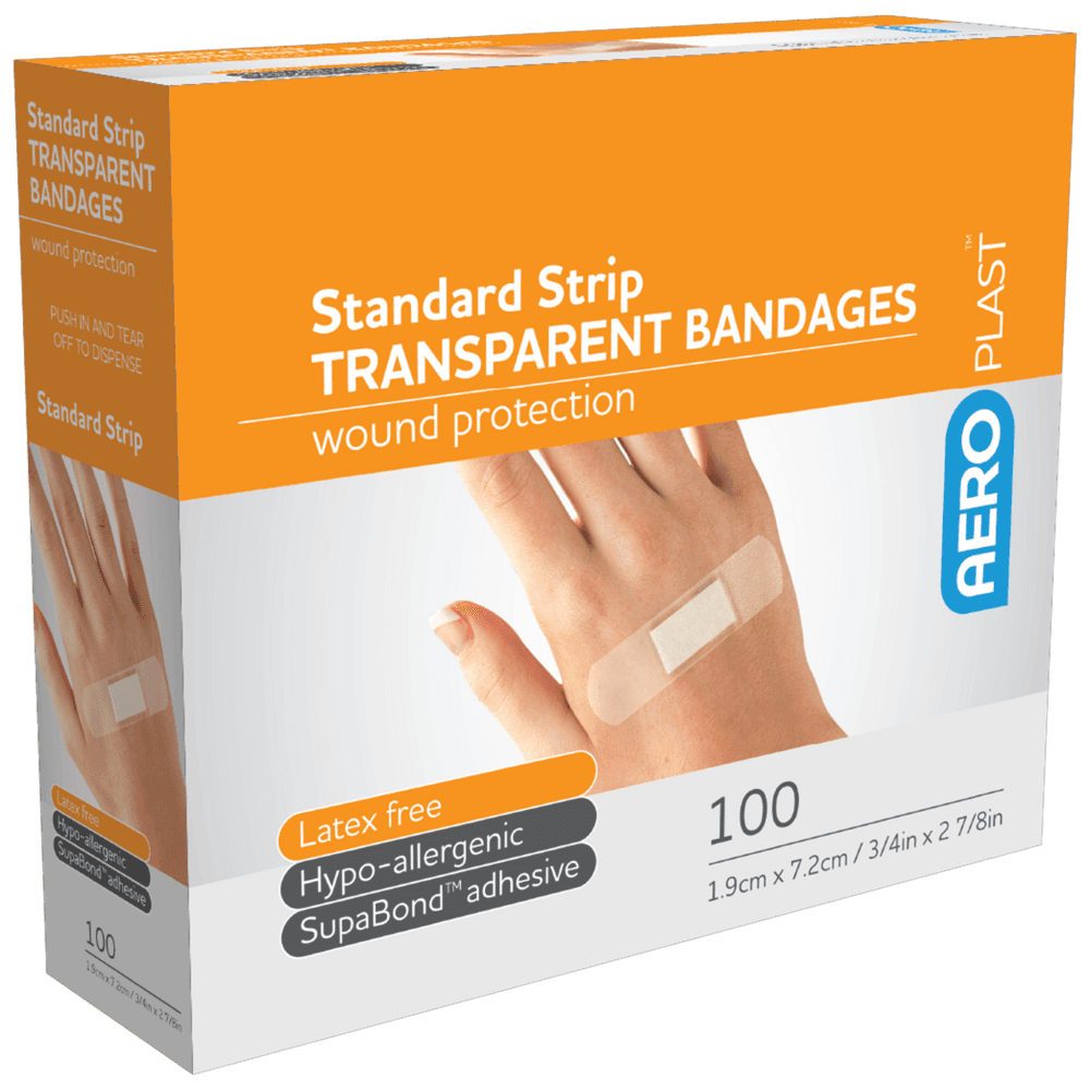 Aero Healthcare AEROPLAST Transparent Standard Strip 7.2 x 1.9cm Box/100