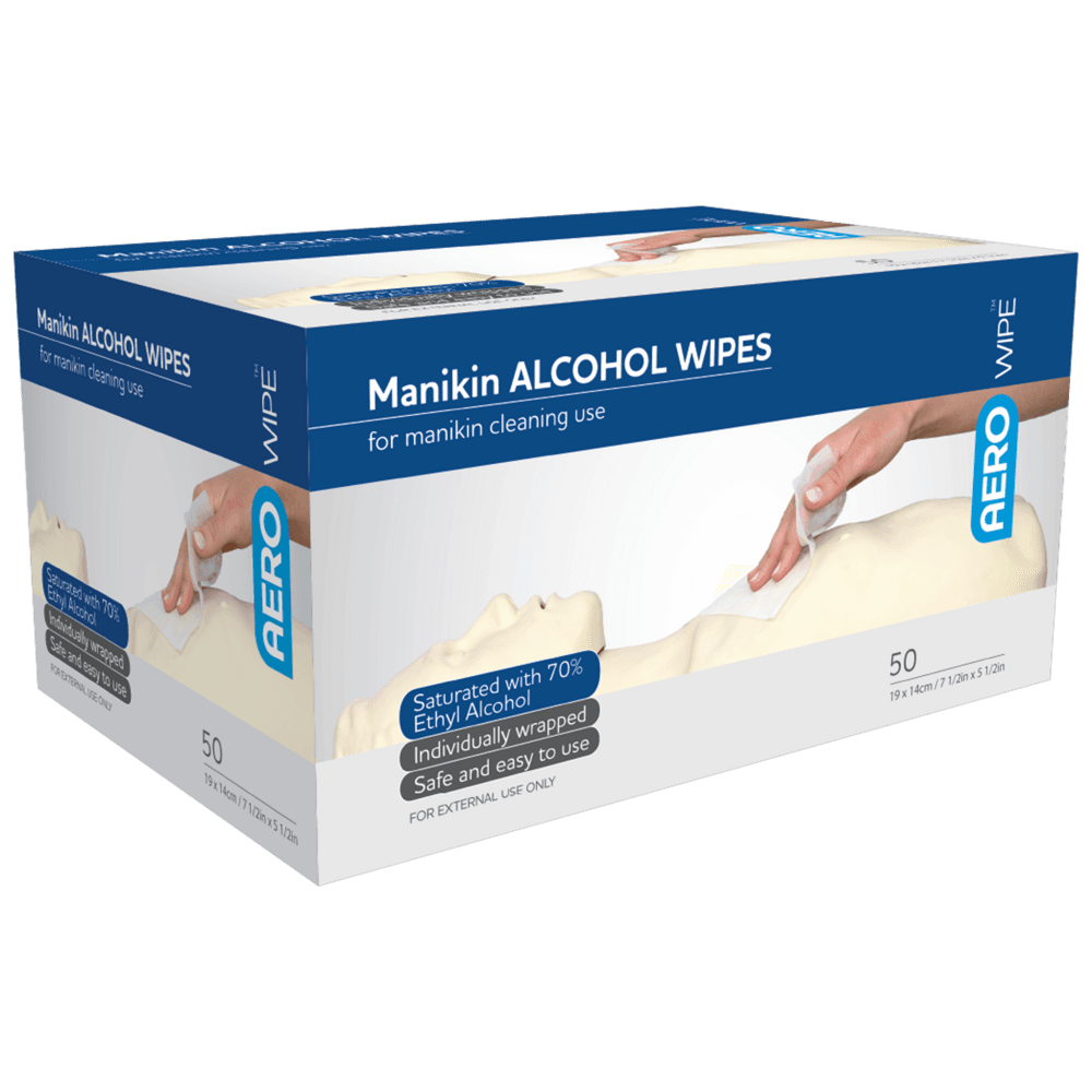Aero Healthcare AEROWIPE 70% Ethyl Alcohol Manikin Swab 19 x 14cm Box/50