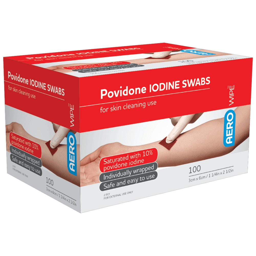 Aero Healthcare AEROWIPE 10% Povidone Iodine Swabs 60 x 33mm Box/100