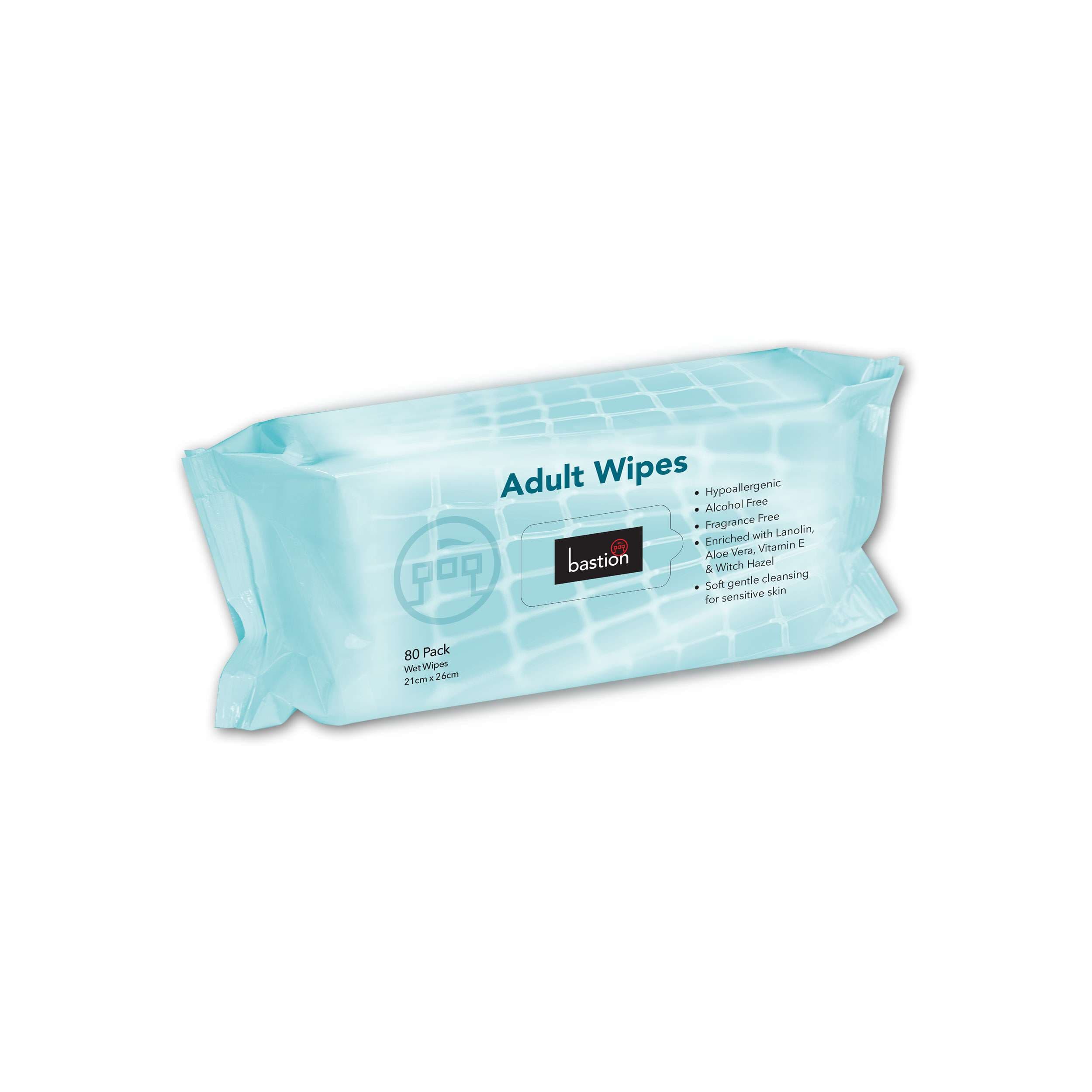 Bastion Adult Wipes, 80 Sheets, 21cm x 26cm