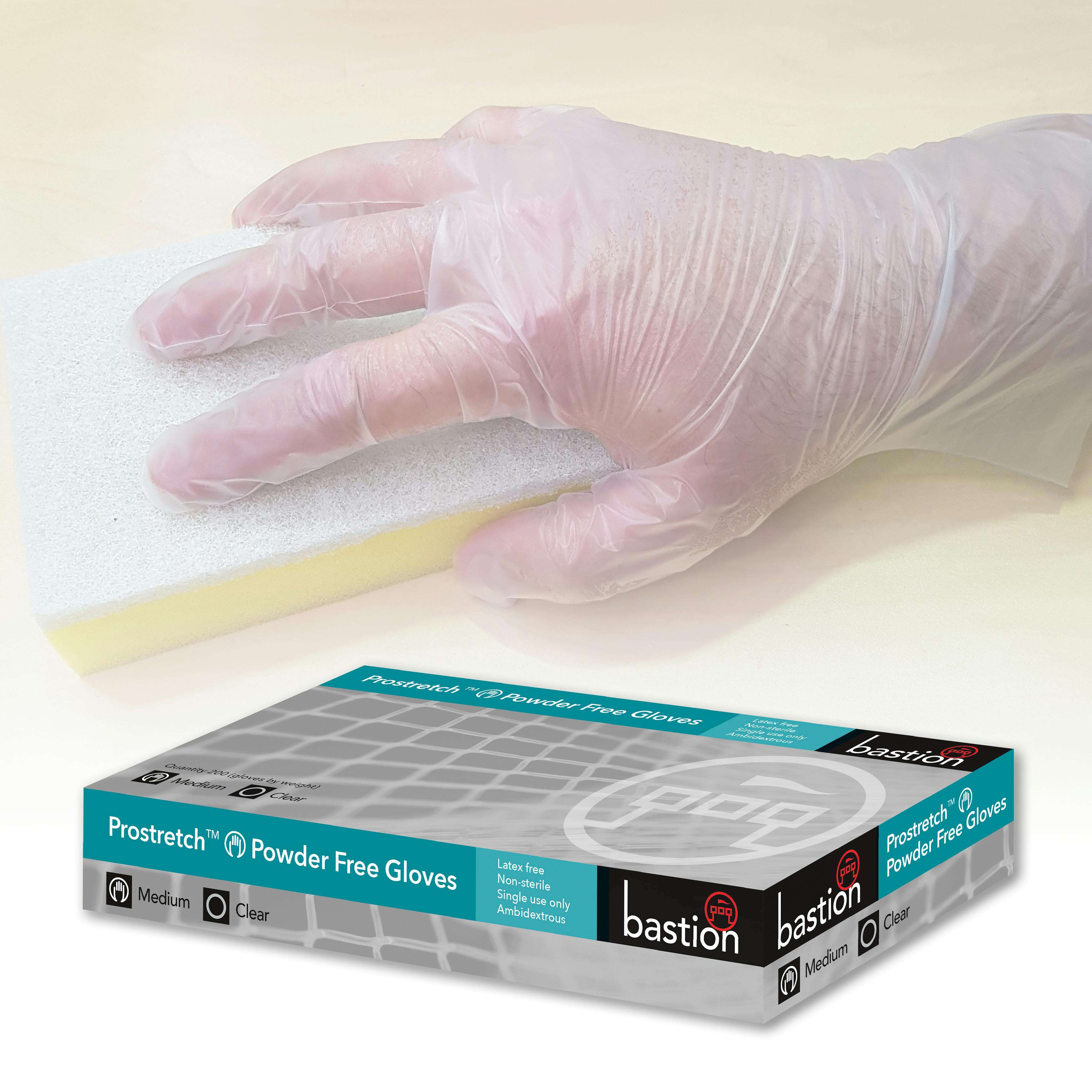 Bastion Prostretch™  Clear  Gloves  -  Powder  Free   (Vinyl Alternative)