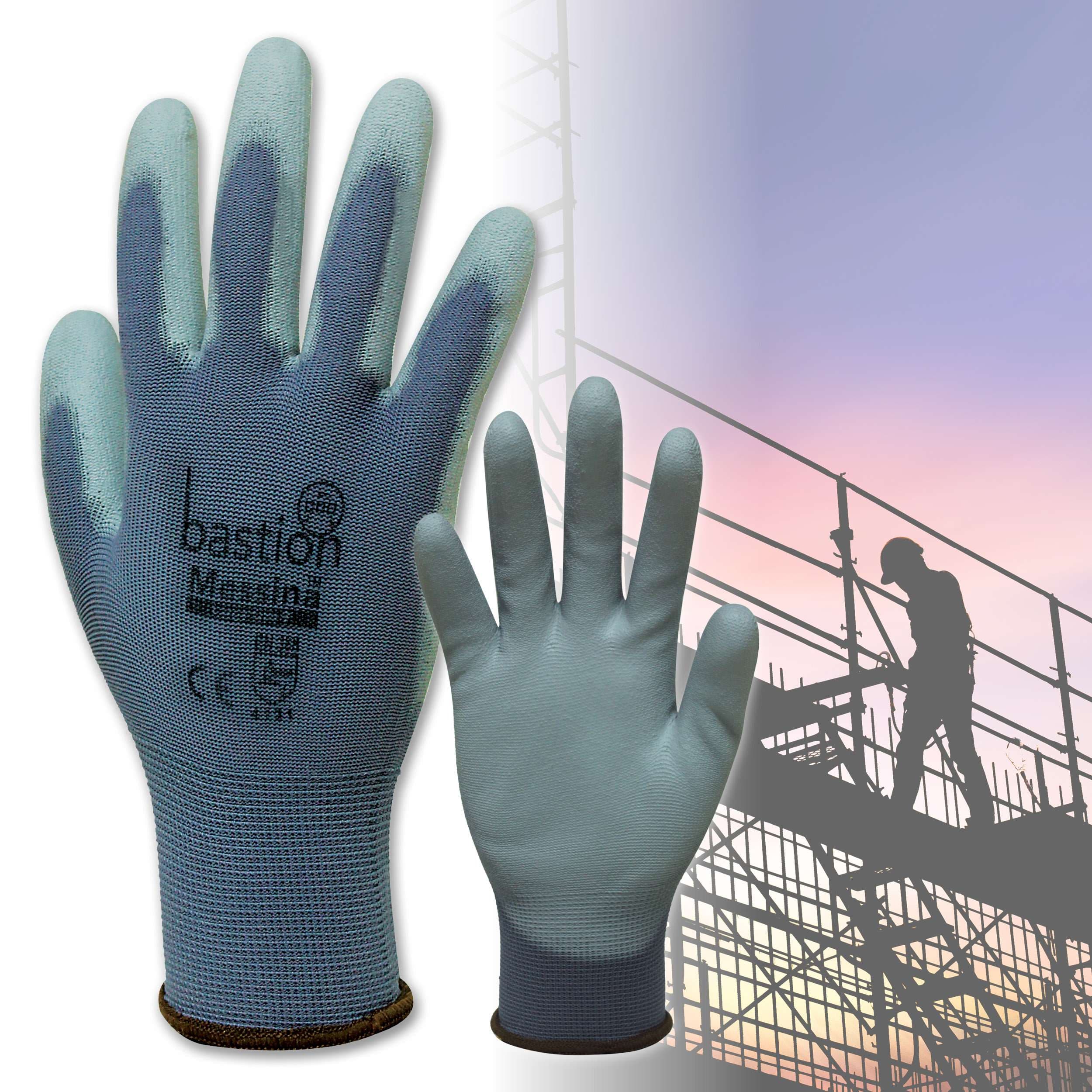 Bastion Messina™  Grey  Nylon  Gloves - Grey Polyurethane Coating_1