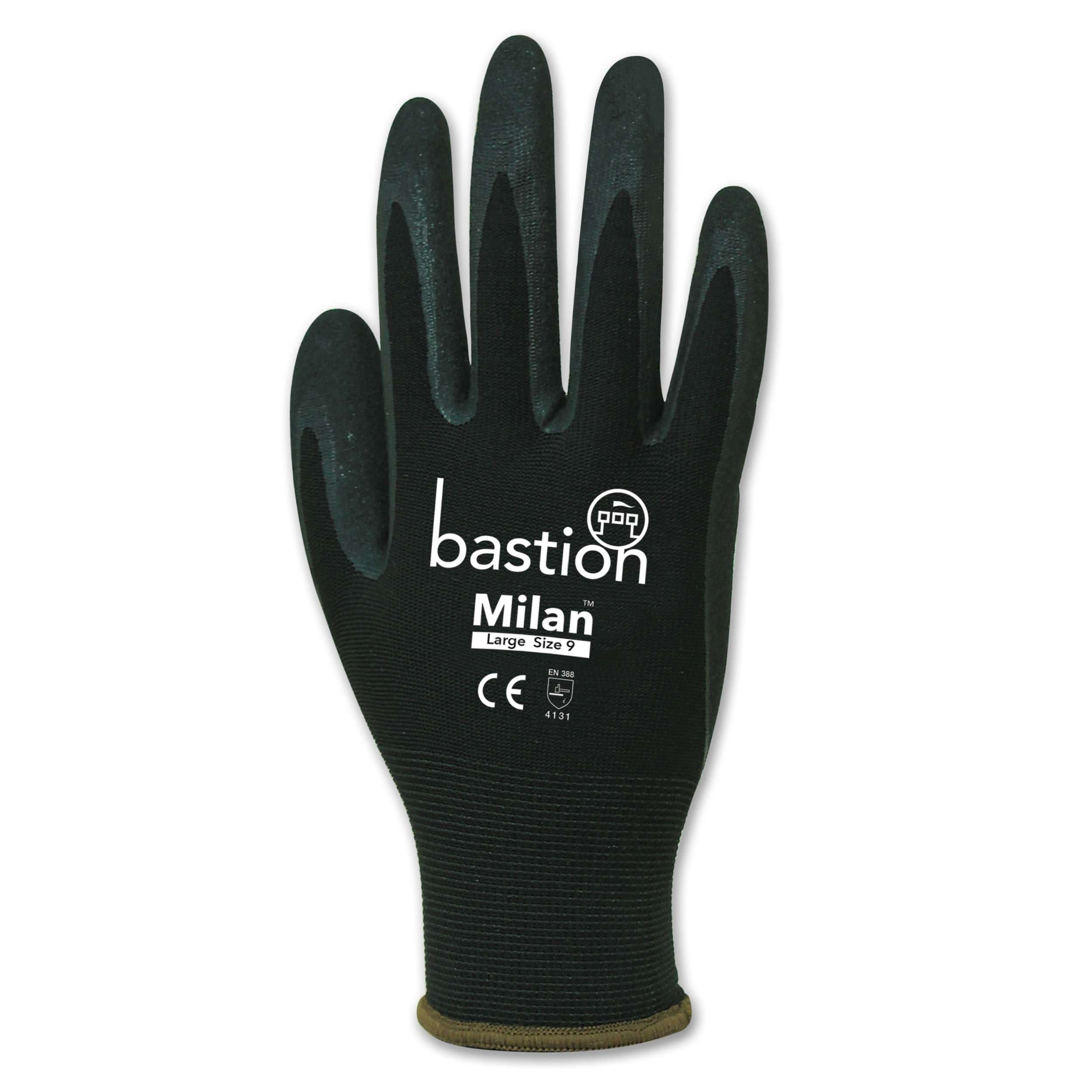 Bastion Milan™  Black  Nylon  Gloves - Black Sandy Foam Nitrile Coating_1