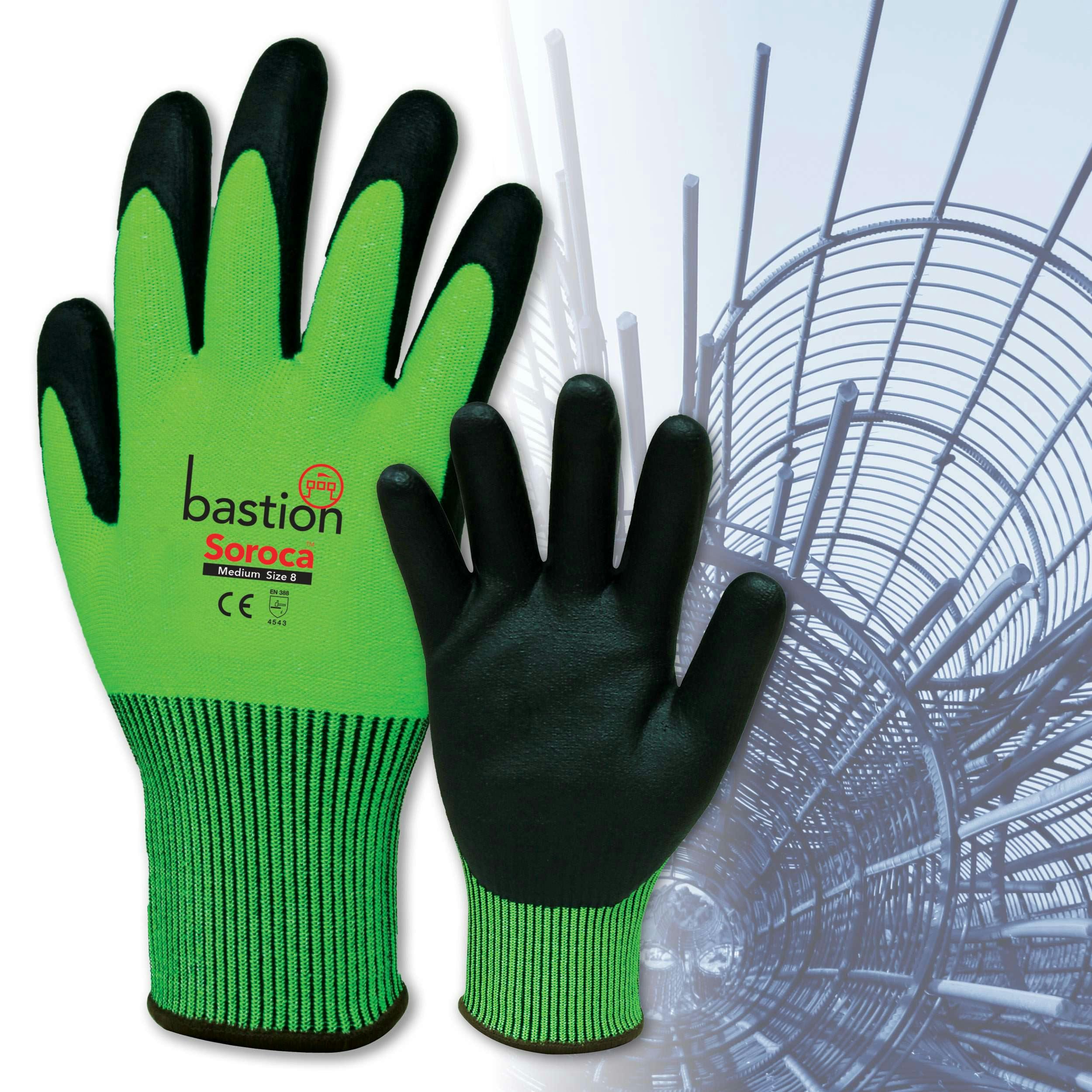 Bastion Soroca™ Cut 5 High Viz  Green  Hppe  Gloves - Black Micro Foam Nitrile Palm Coating
