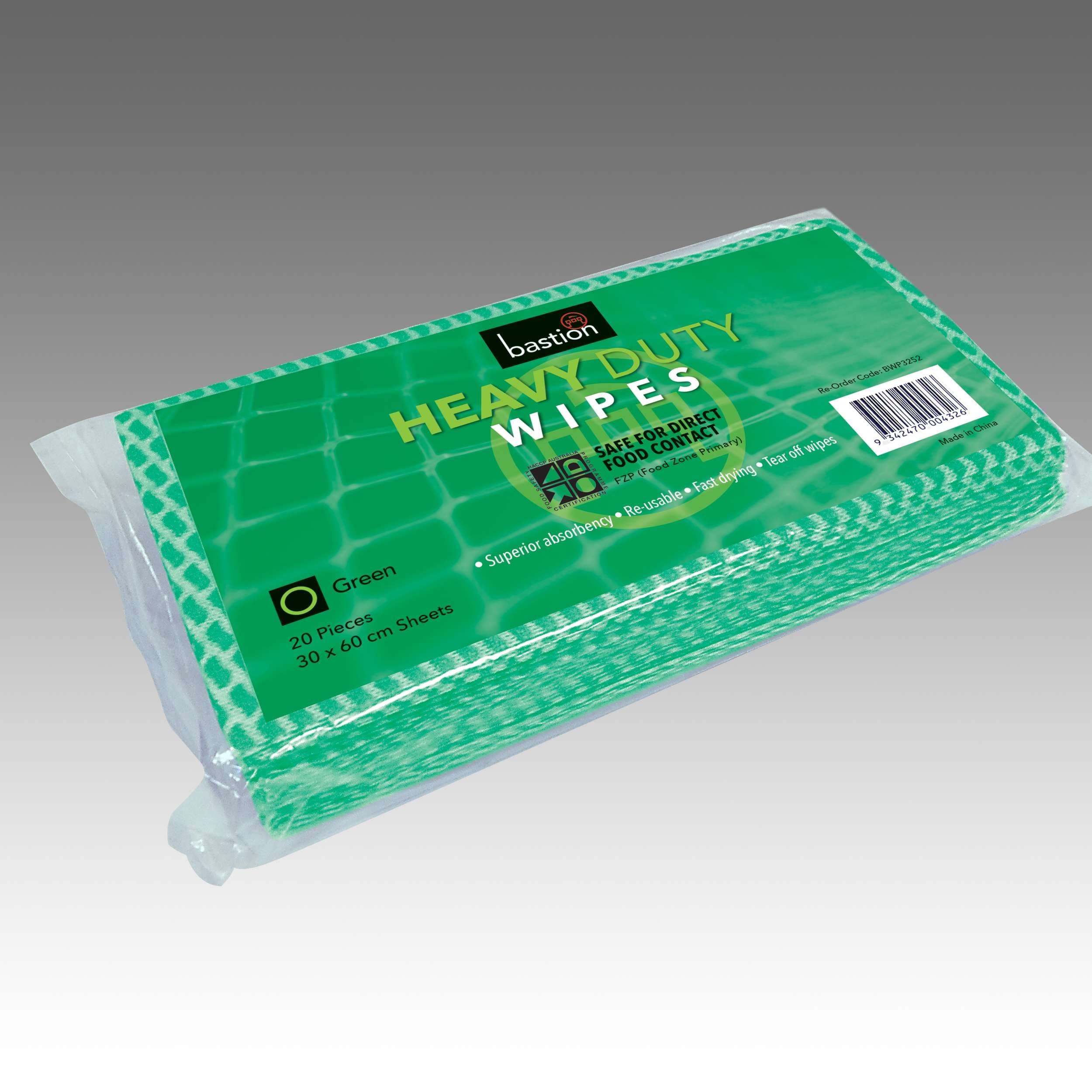 Bastion Heavy Duty Wipes Pack, 20 Sheets, 30x60cm